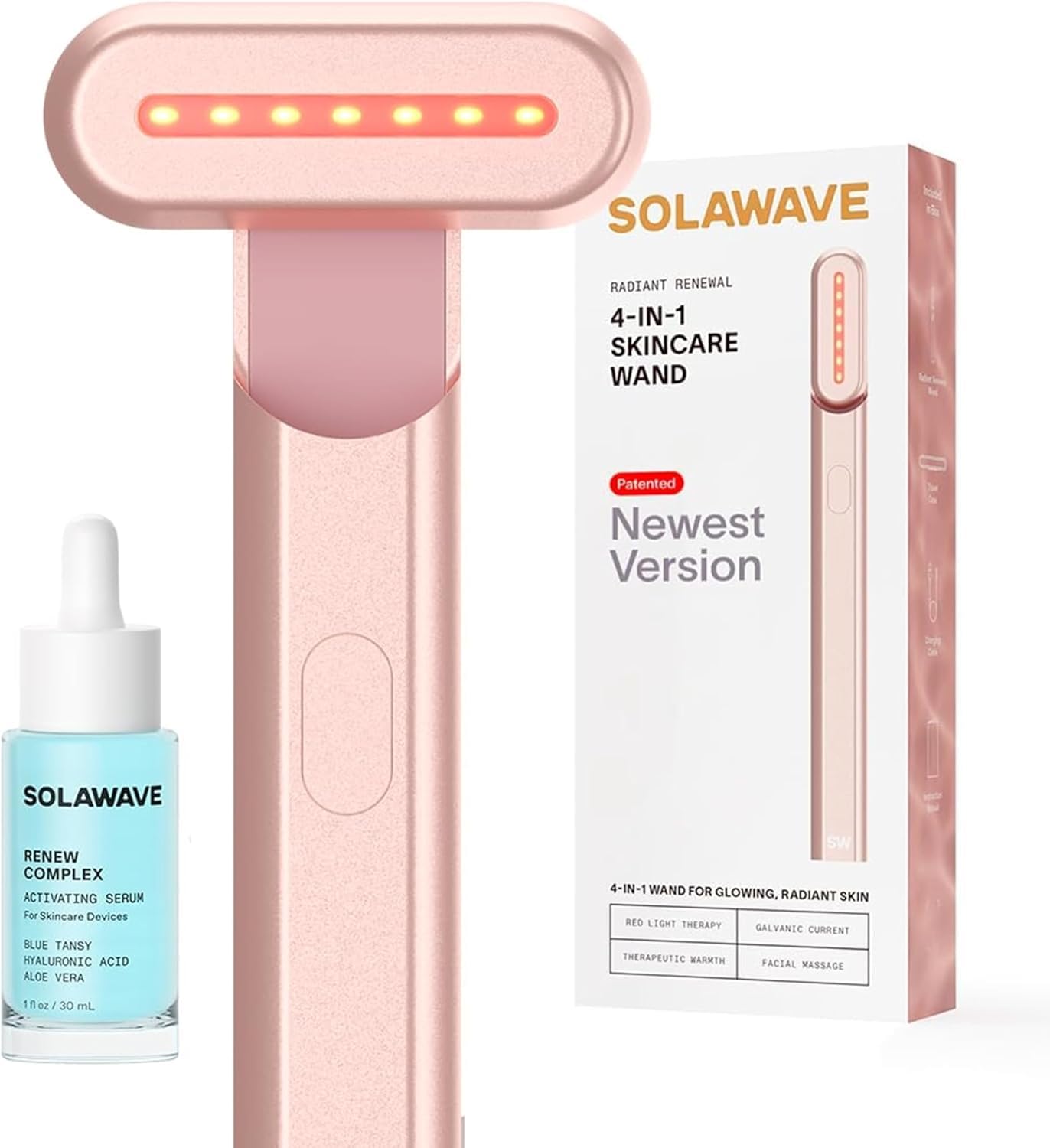 Solawave 4-in-1 Radiant Renewal Red Light Therapy Wand & Renew Complex Activatio...