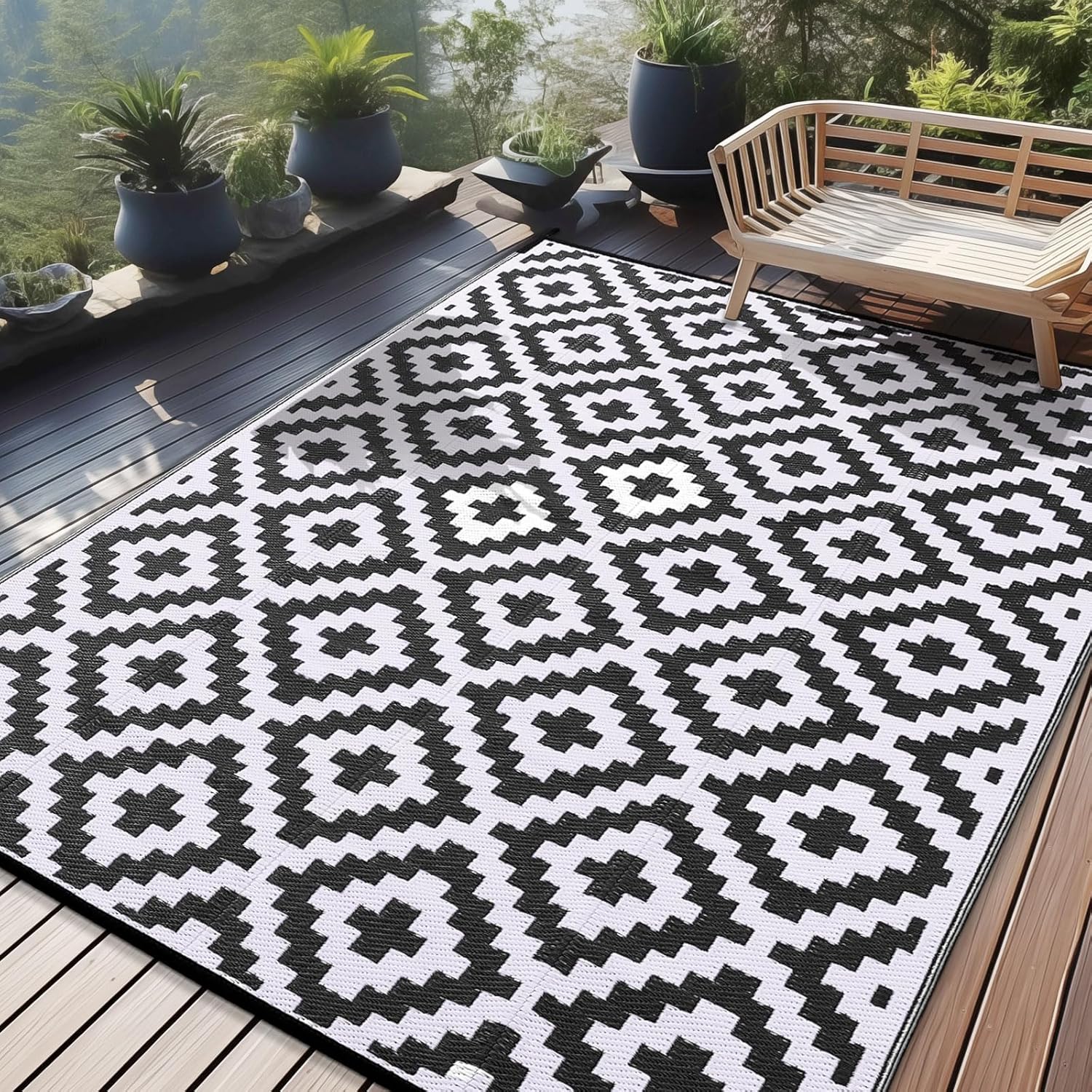 Homaxy Waterproof Outdoor Rug, Anti-slip Reversible Plastic Straw Garden Rugs, E...