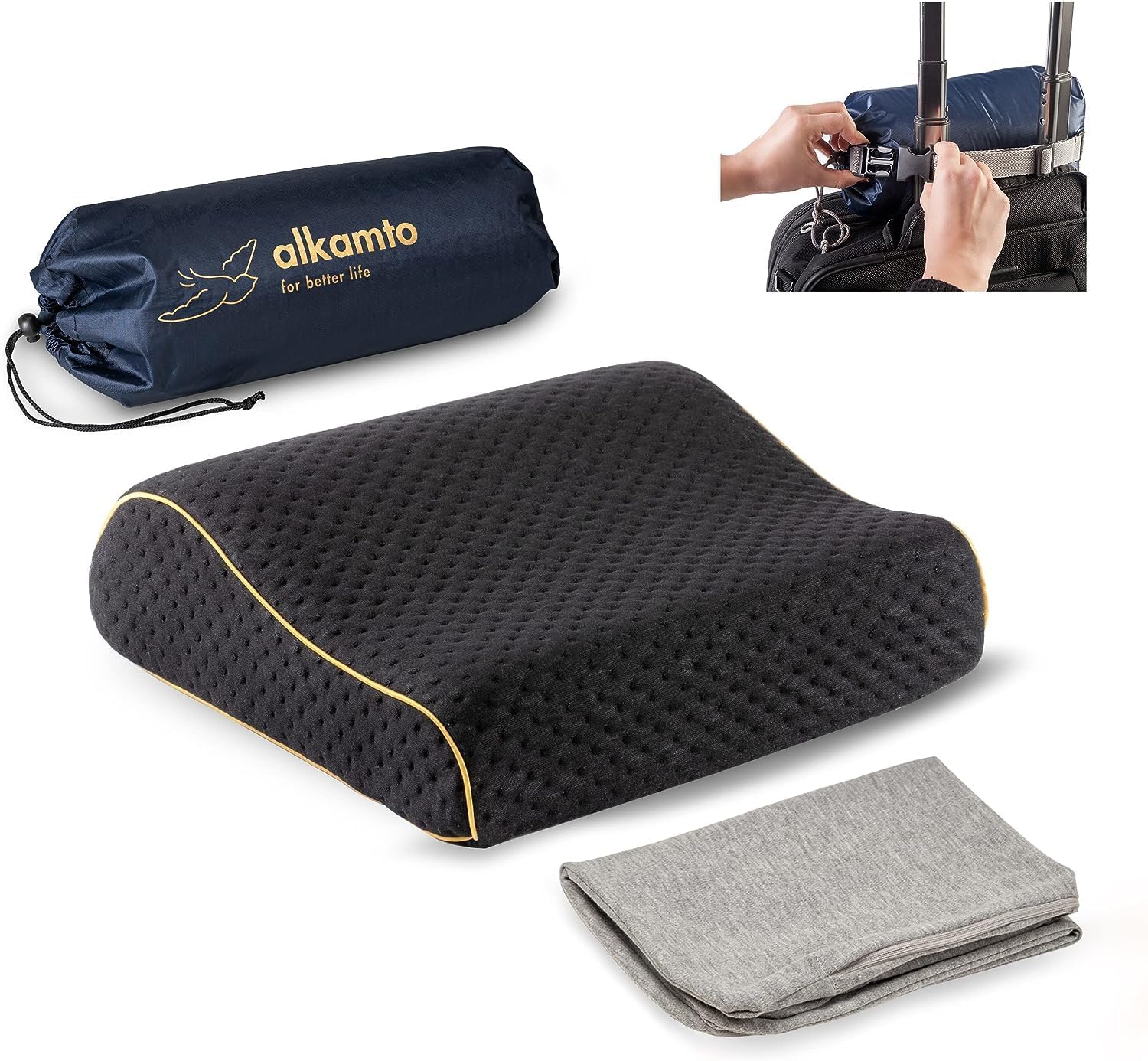Premium alkamto Travel Pillow, Ergonomic Neck Support Memory Foam Pillow with Te...
