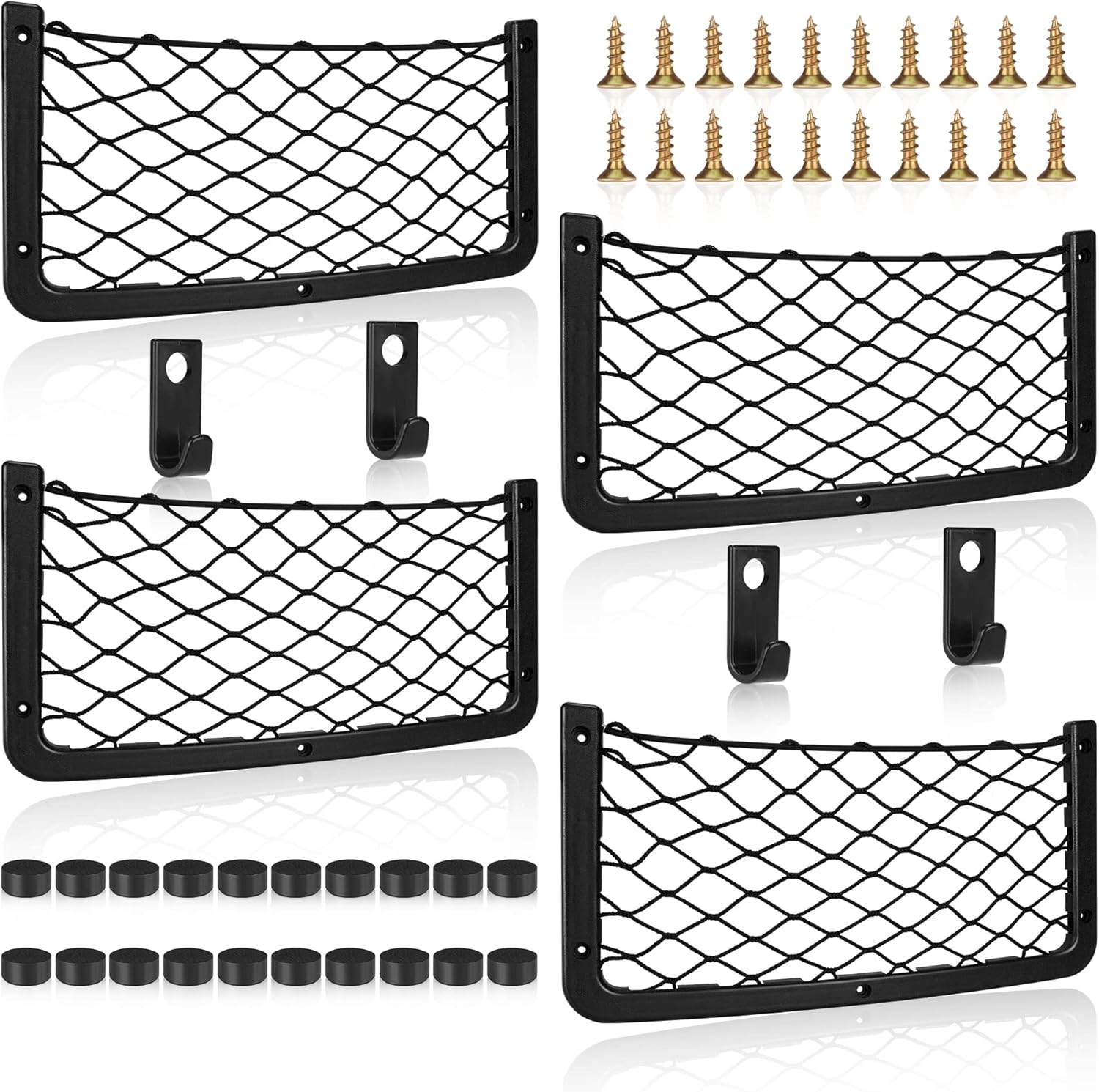 4 Pcs Storage Nets for Campervans, Elastic Trunk Storage Bag with Plastic frame,...