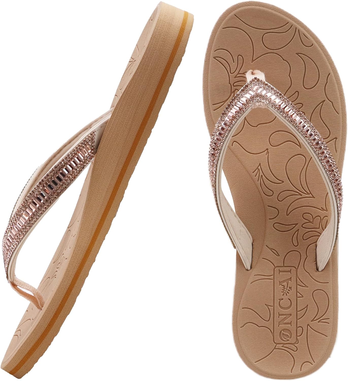 ONCAI Women's Flip Flops with Rhinestone Yoga Mat Comfort Walking Casual Summer...