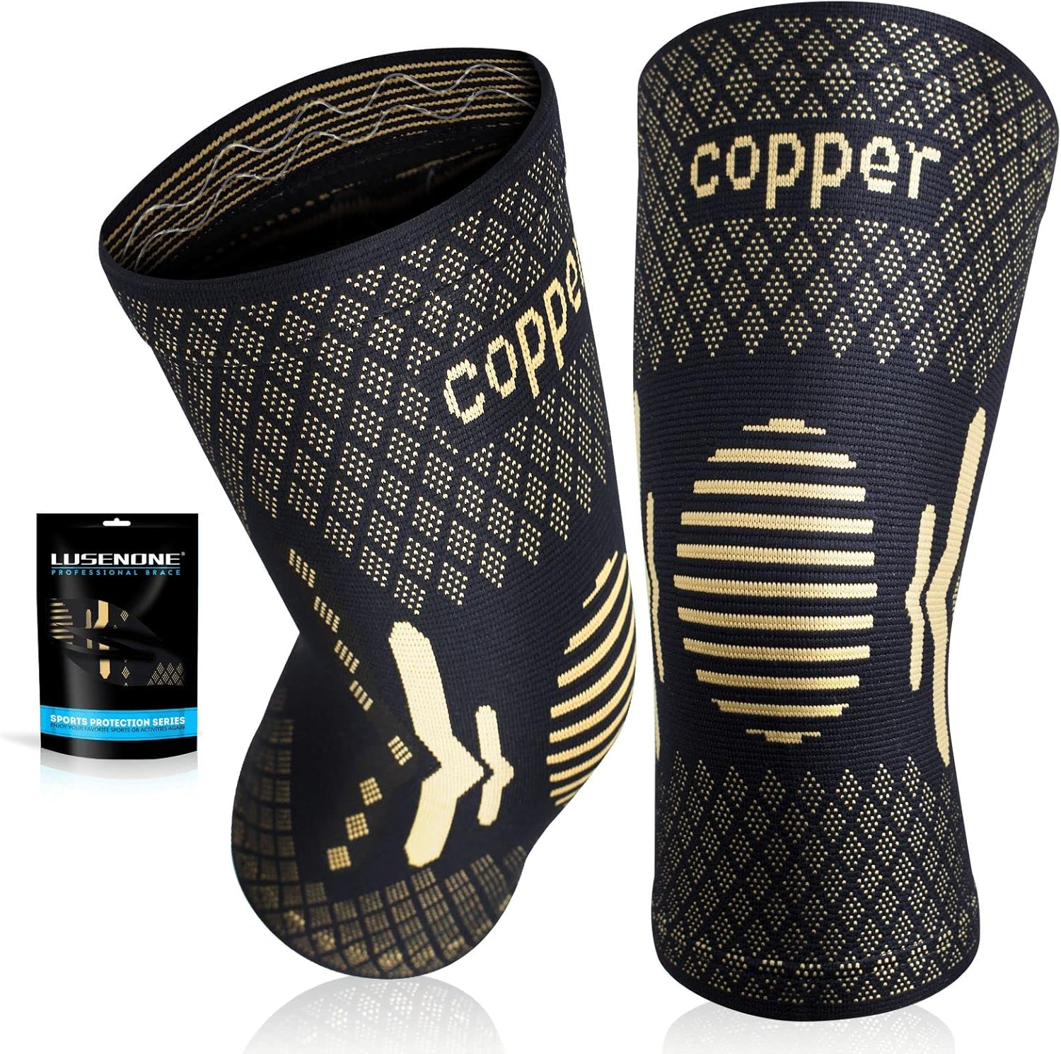 Copper Knee Support for Women/Men 2 Pack - Best Knee Brace Compression Sleeve Su...