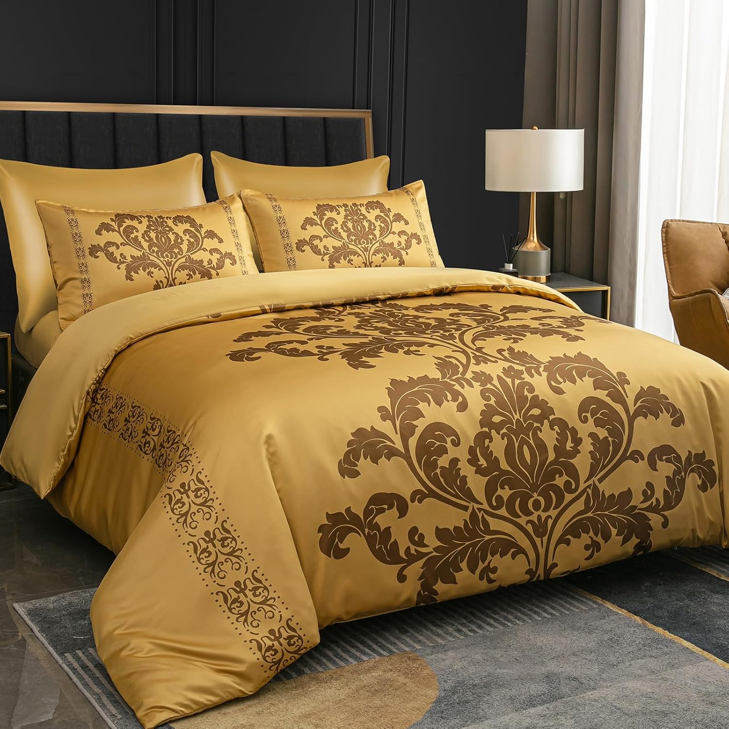 Unique Luxury Lazzaro King Size Duvet Cover Set, Premium Satin Silk Kingsize Bed...