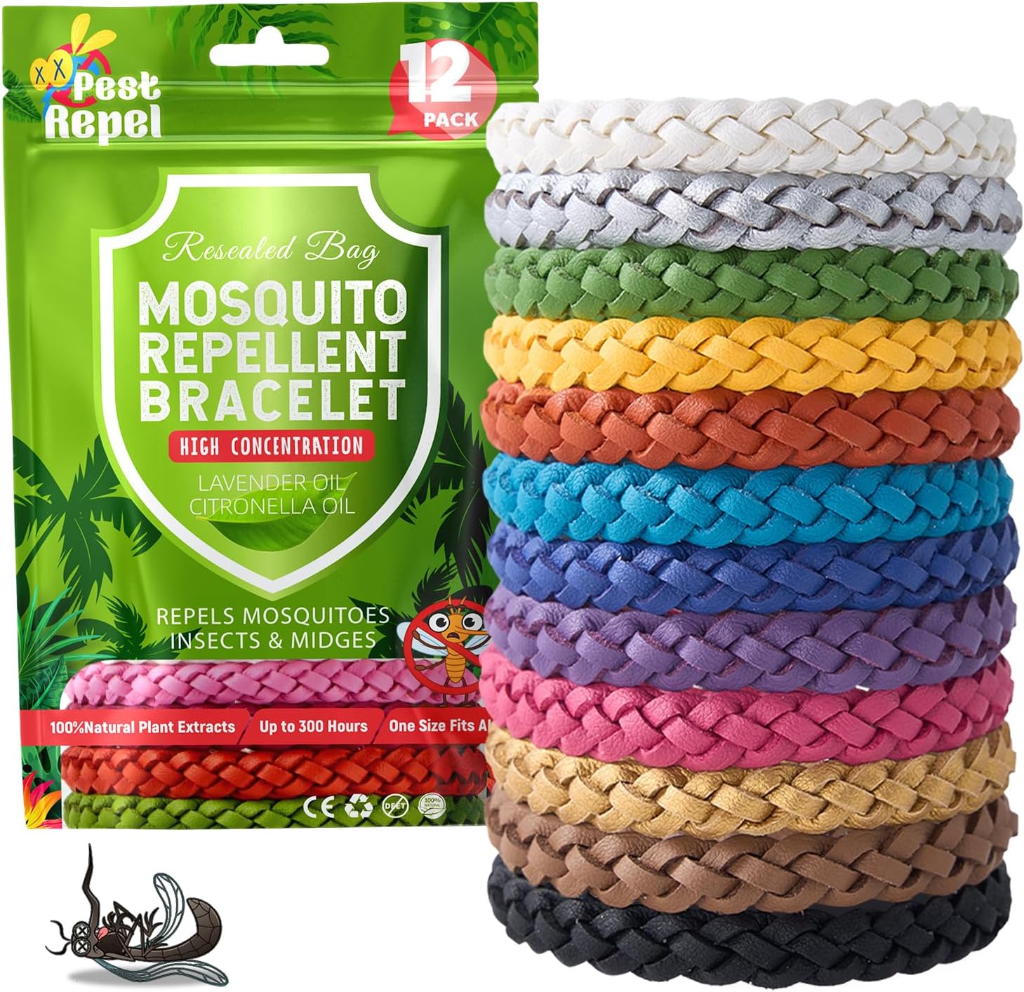 Mosquito Repellent Bracelet 12 Pack, PestRepel Mosquito Bands - 300 Hours Insect...