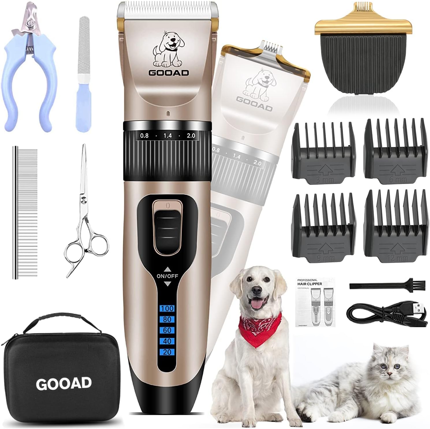 Premium Gooad Dog Clippers Grooming Kit, Efficient Cordless Dog Trimmer, Quiet E...
