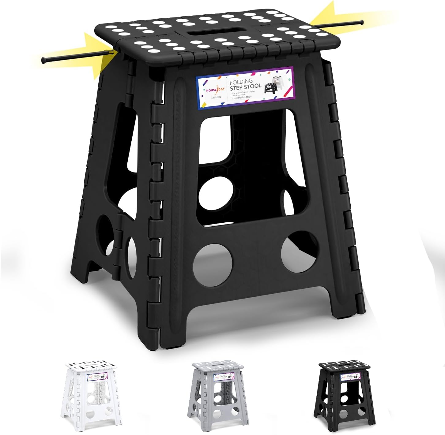 HOUSE DAY 16 inch Folding Step Stool, Special Large Size Kitchen Folding Stool f...