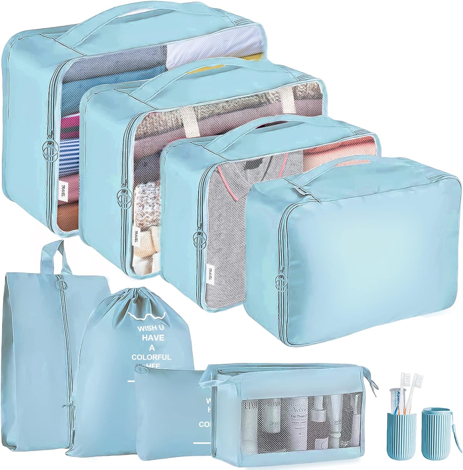 Jsdoin Packing Cubes for Suitcase,9PCS Travel Luggage Packing Organizers for Bac...