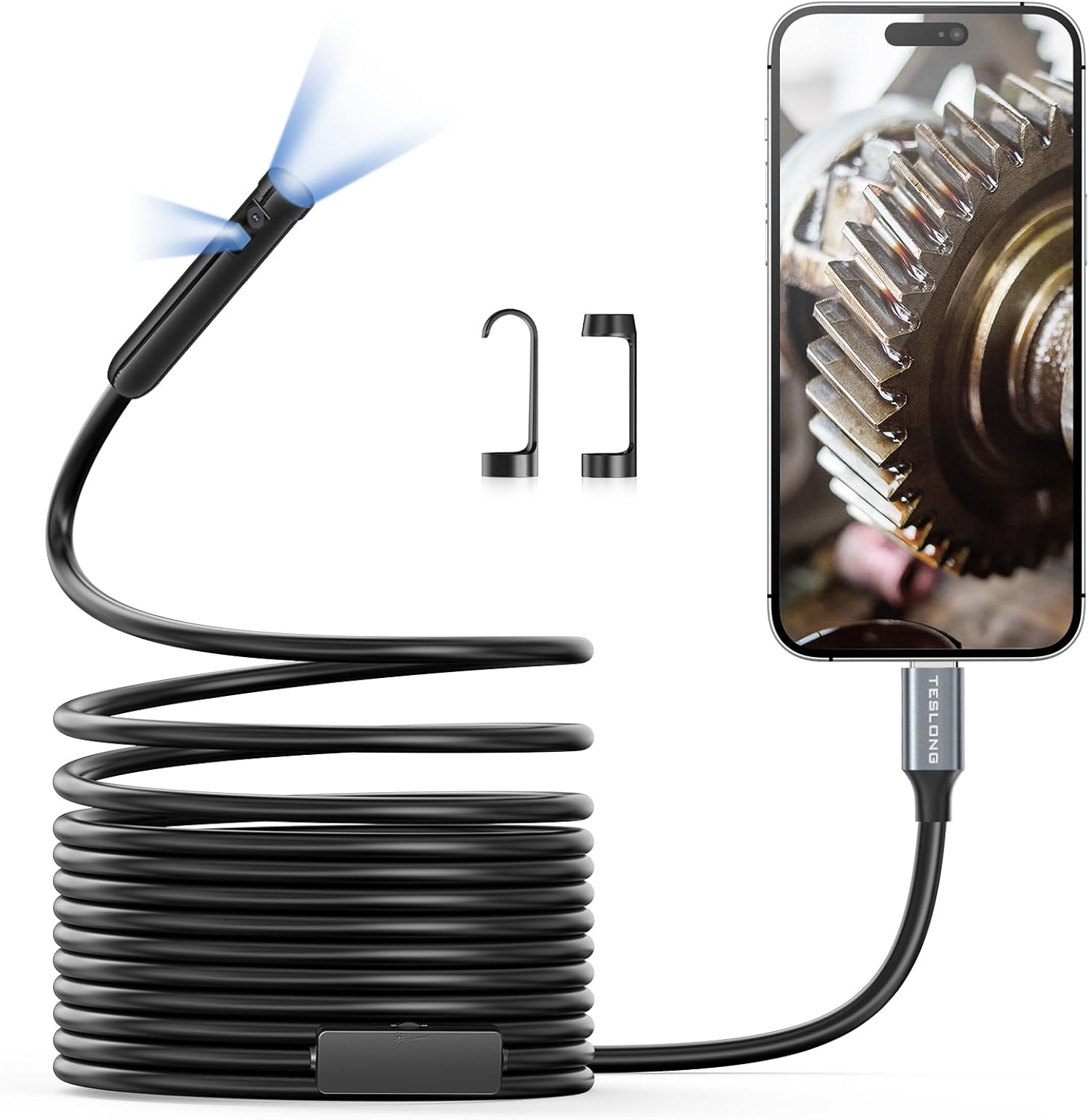 Dual Lens Endoscope Camera with Light, Teslong USB...