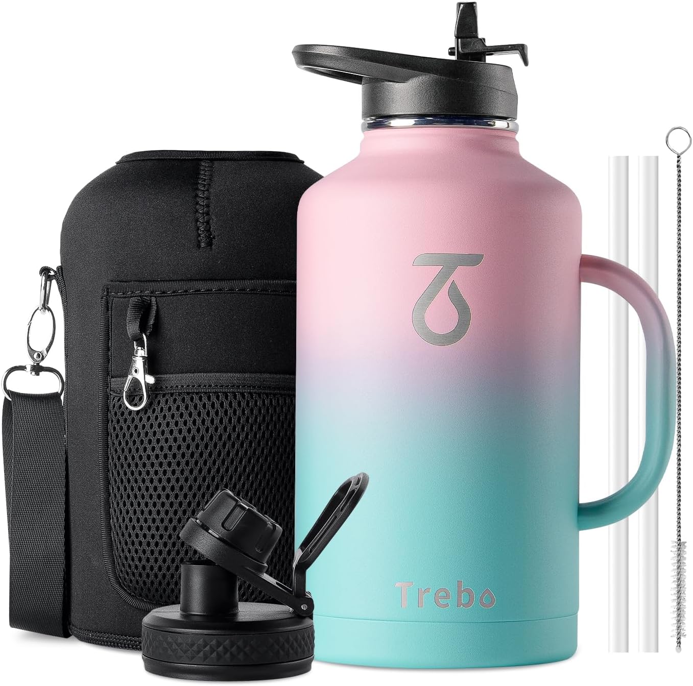 Trebo Insulated Water Bottle 2L, Metal Bottle with Handle Stainless Steel Metal...