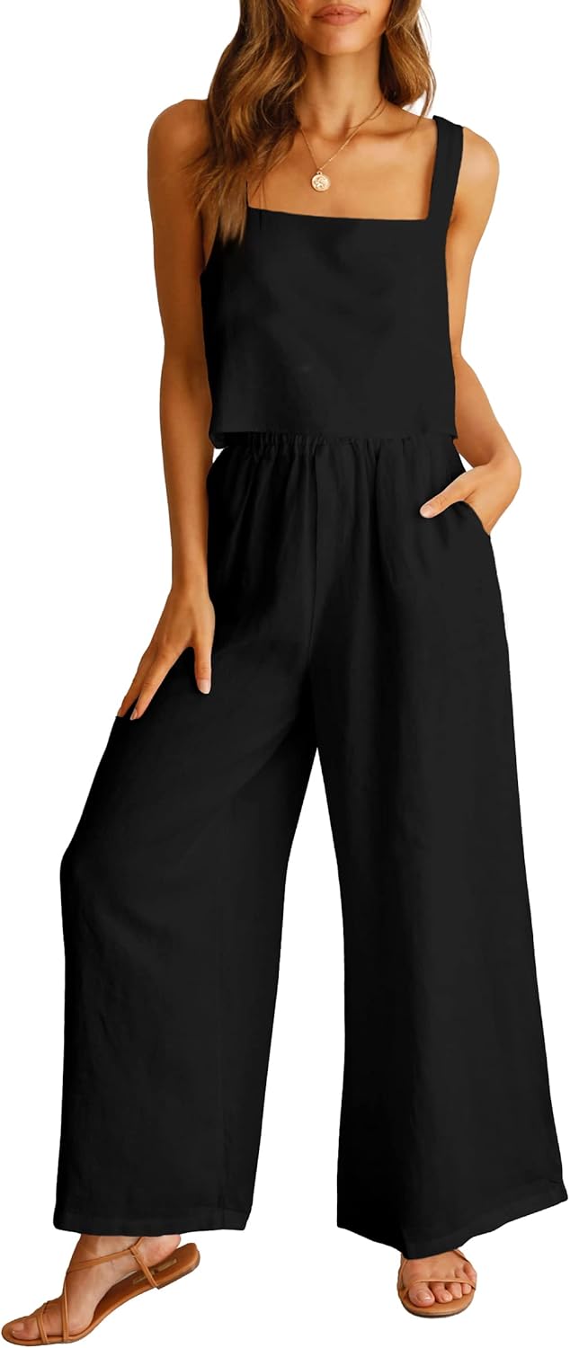 ANRABESS Women's 2 Piece Outfits, Special Linen Pants Jumpsuit, Trendy Matching...