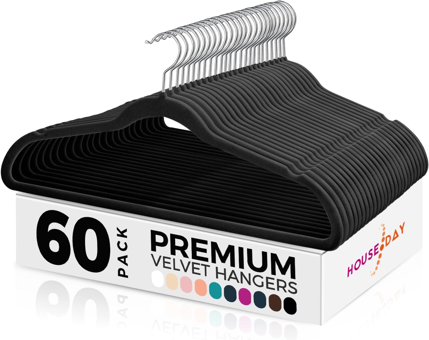HOUSE DAY Black Velvet Hangers 60 Pack-Premium Clothes Hangers Non-Slip Felt hea...