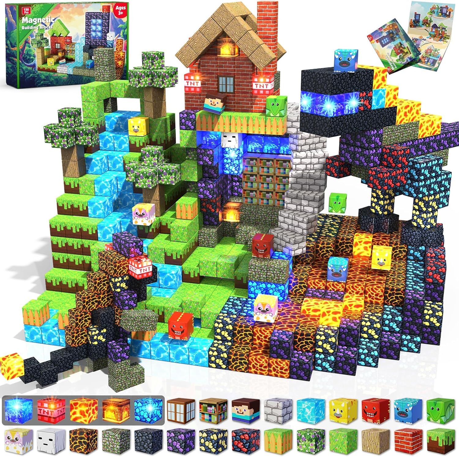GraceDuck Magnetic Building Blocks, Dark Light 150 Pcs Original Craft Magna Tile...