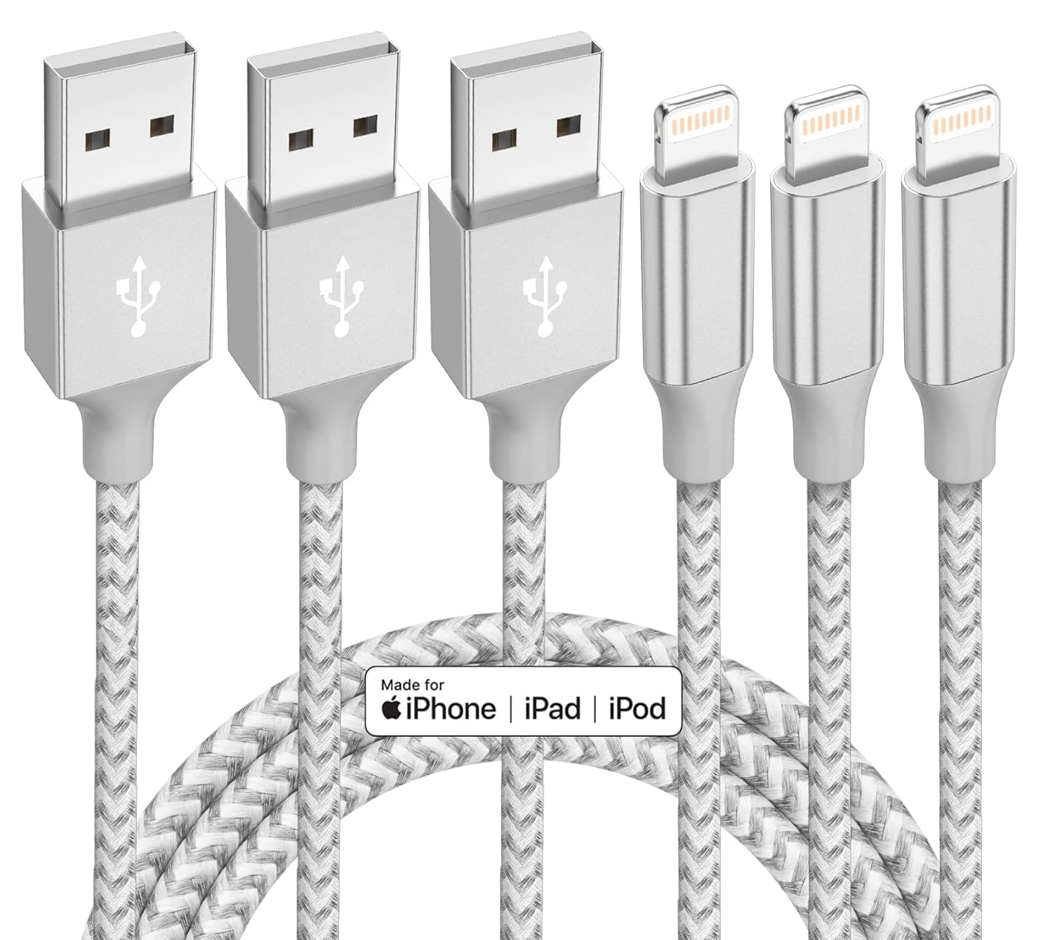 iPhone Charger 3 Pack 10 ft Apple MFi Certified Lightning Nylon Braided Cable Fa...