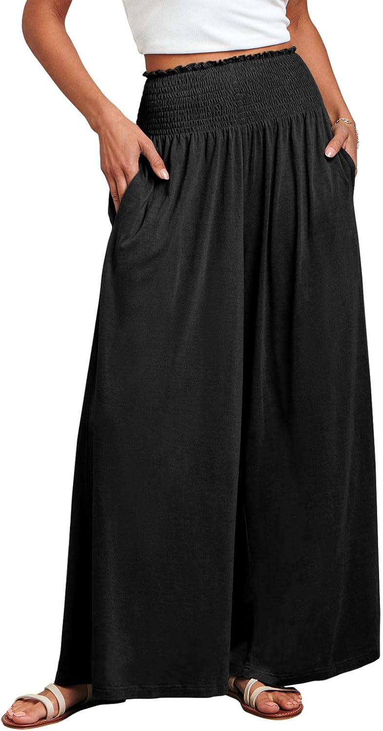 ANRABESS Women Palazzo Pants Summer Boho Bagyy Wide Leg High Smocked Waist Casua...