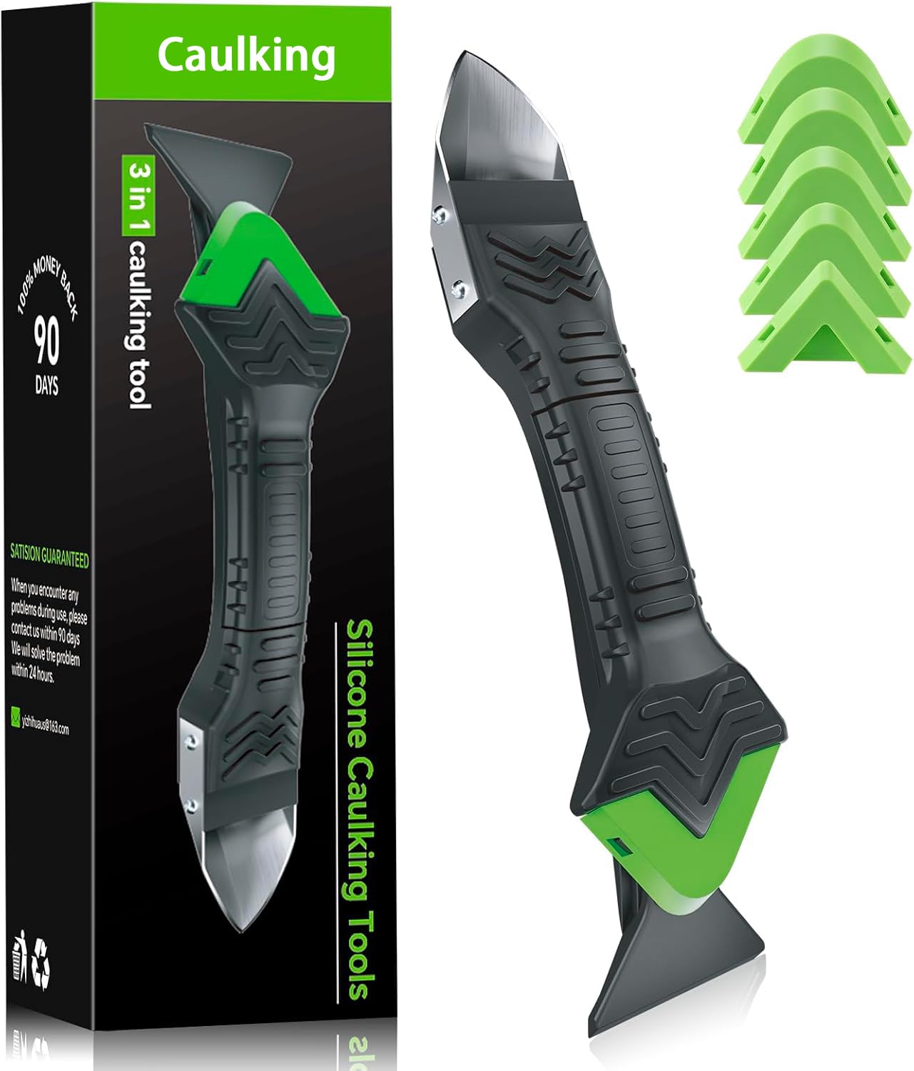 Caulking Tool 3 in 1 Sealant Finishing Tool Bathtub Caulk with Stainless Head, C...