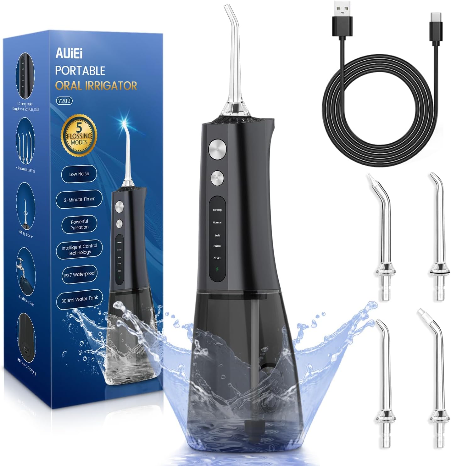AUIEI Water Flosser for Teeth Cordless, Professional Oral Irrigator 5 Modes & 4...