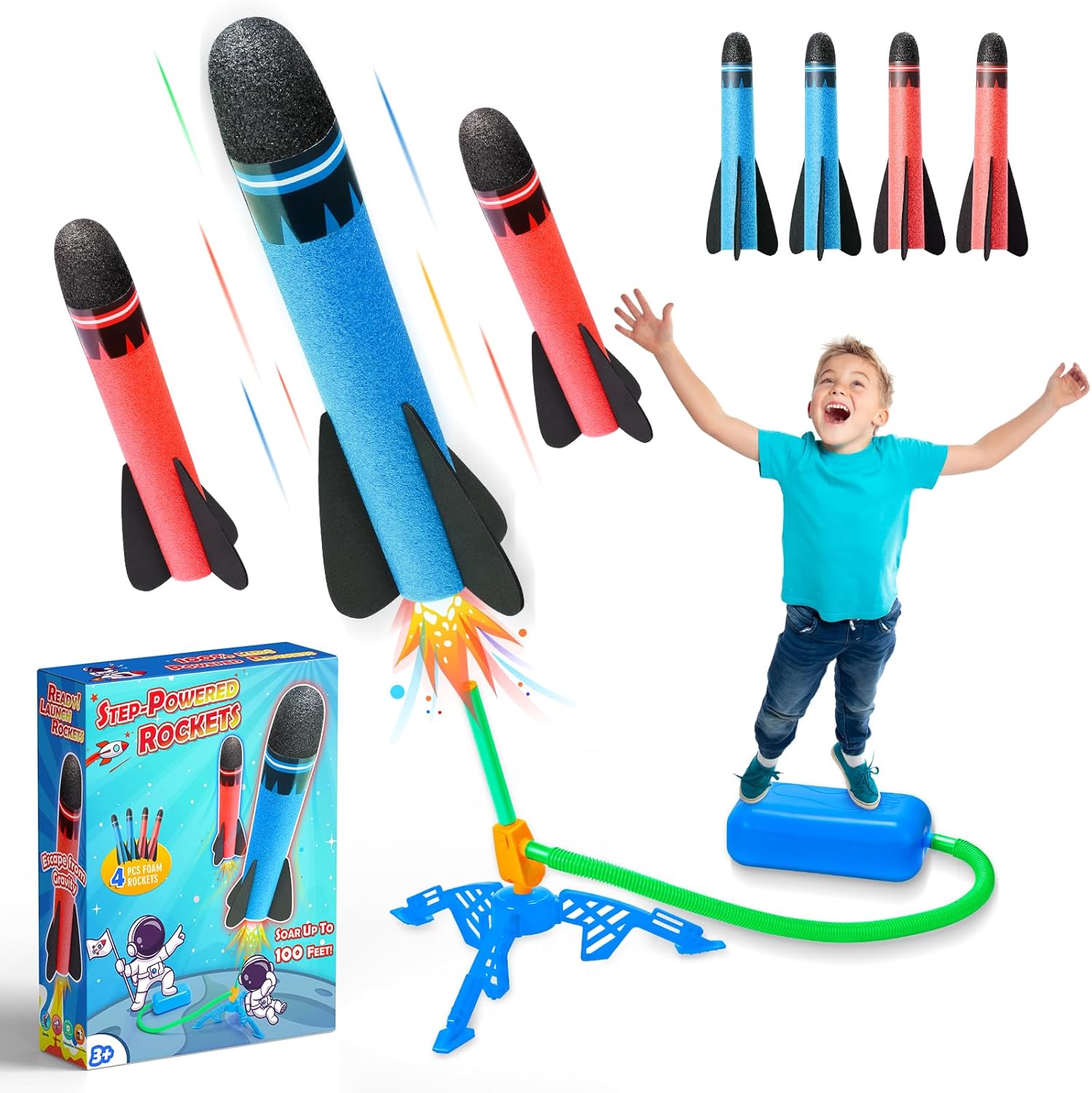 HappyGoLucky 4pcs Foam Rockets Toy Launcher Playset for Kids Fun Outdoor Toys Gi...