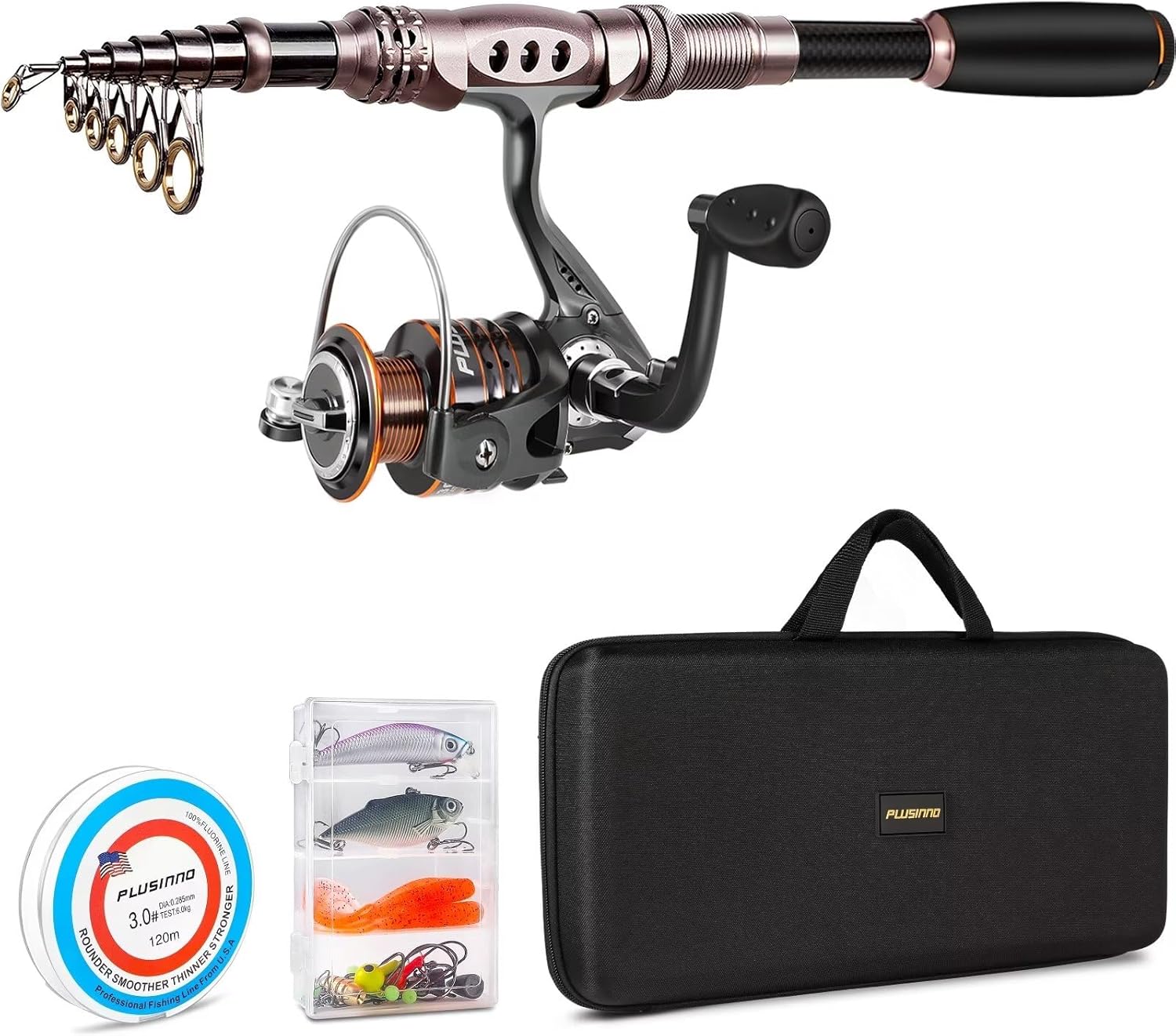 PLUSINNO Fishing Rod and Reel Combos Carbon Fiber Telescopic Fishing Pole with R...