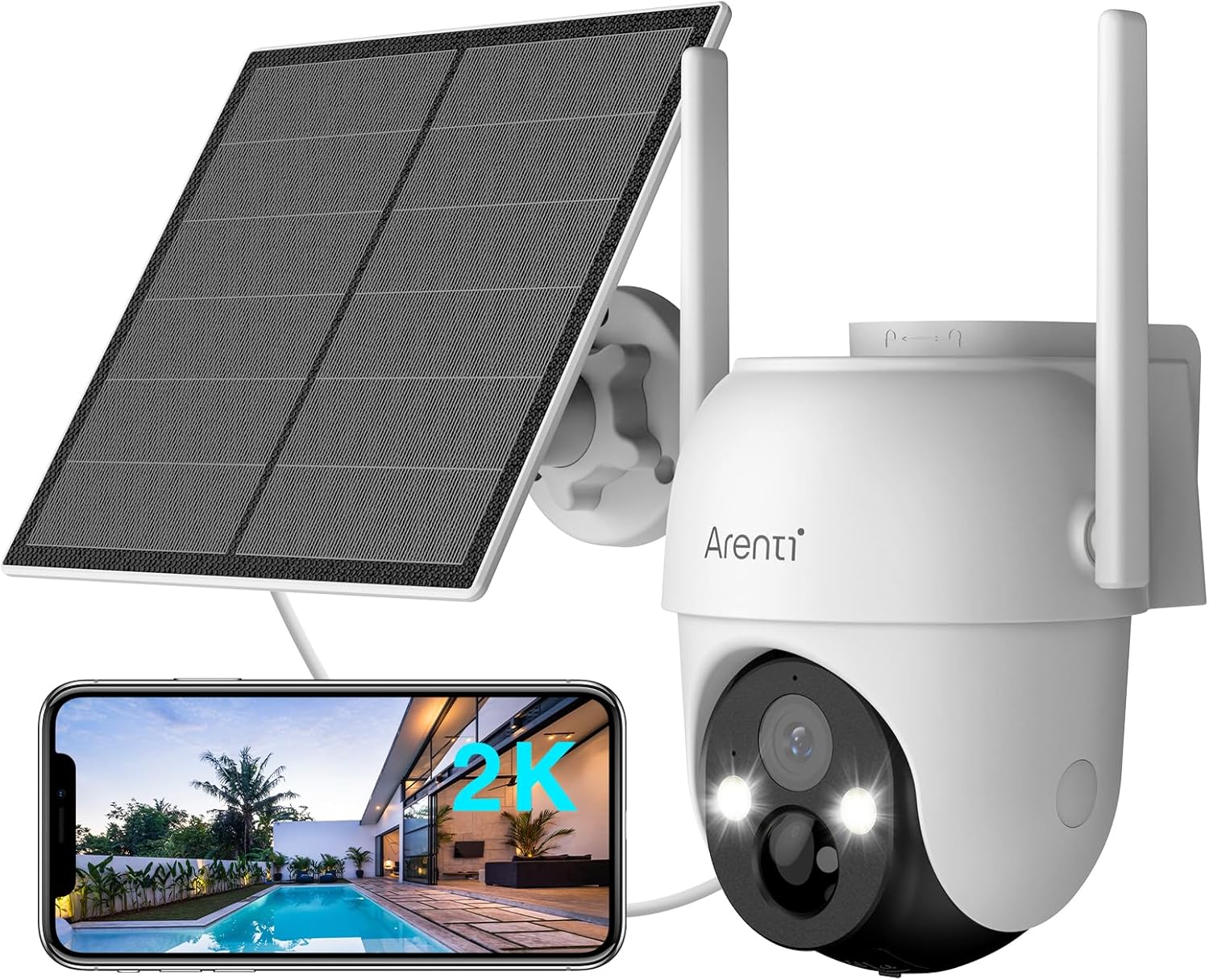 ARENTI 2K Solar Security Camera Outdoor Wireless,360° View Pan Tilt,5200mAh Batt...