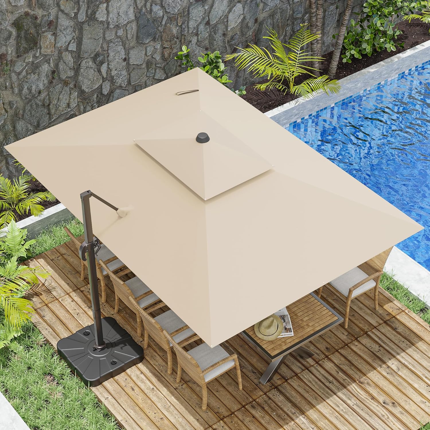 10x13FT Cantilever Outdoor Patio Umbrellas, Double Top Large Rectangle Umbrella,...