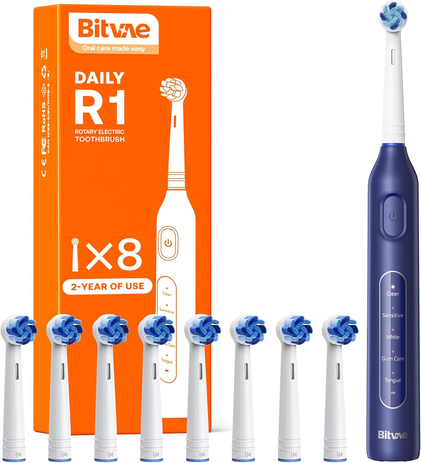 Bitvae R1 Rotating Electric Toothbrush with 8 Brush Heads for Adults and Kids, 6...