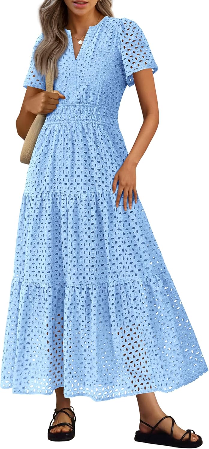 Trendy PRETTYGARDEN Womens Maxi Dress, Stylish Summer Dress with Short Sleeve an...
