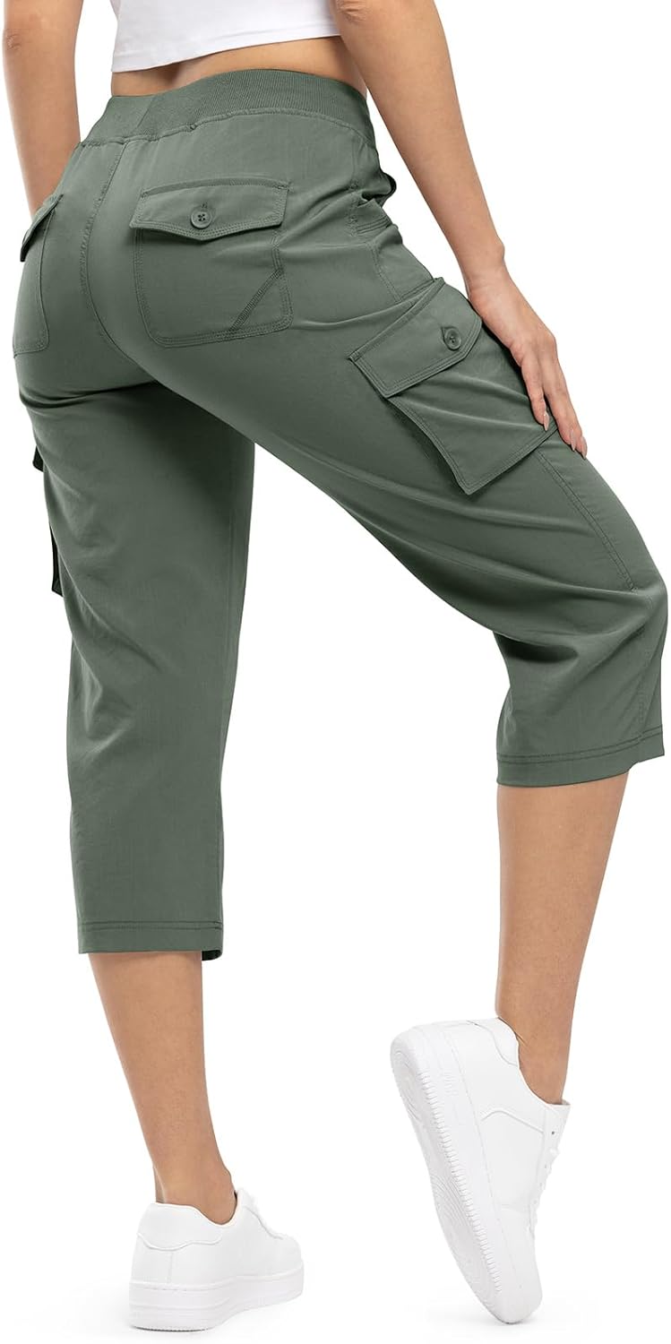 TBMPOY Womens Cargo Capris Lightweight Hiking Pants 6 Pockets Quick Dry Casual O...