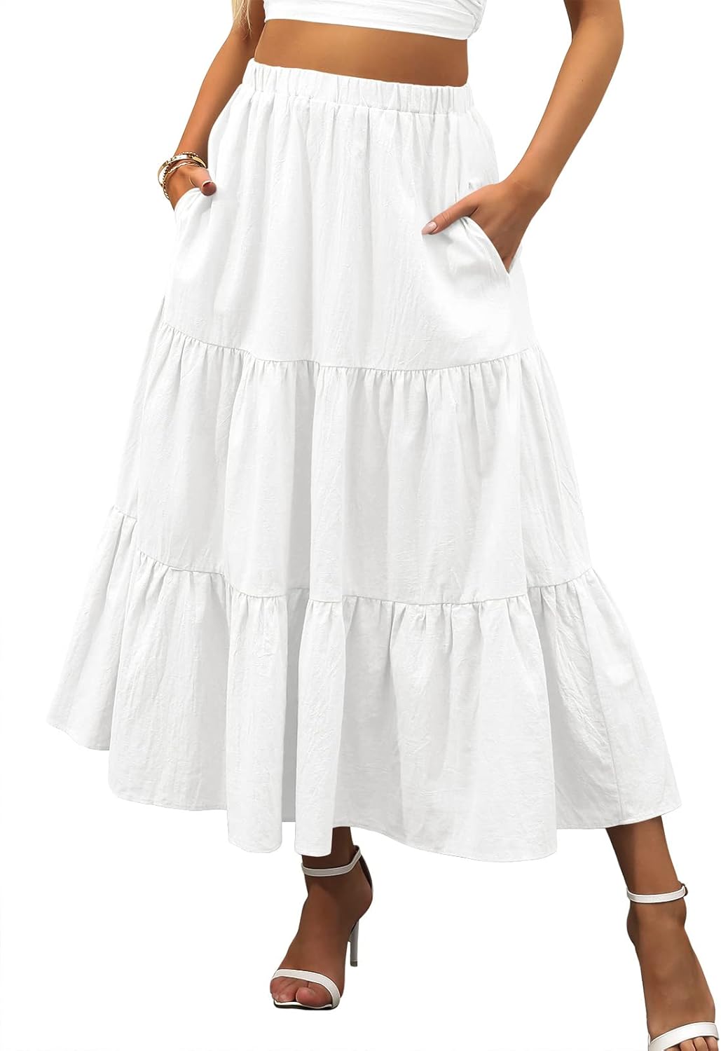 ANRABESS Women’s Summer Boho Flowy Swing Tiered A-Line Maxi Skirt 2025 Fashion T...