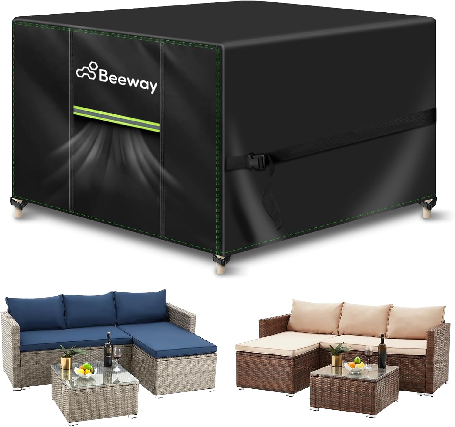 BEEWAY Garden Furniture Cover With Air Vent, Waterproof Patio Rattan Sofa Table...