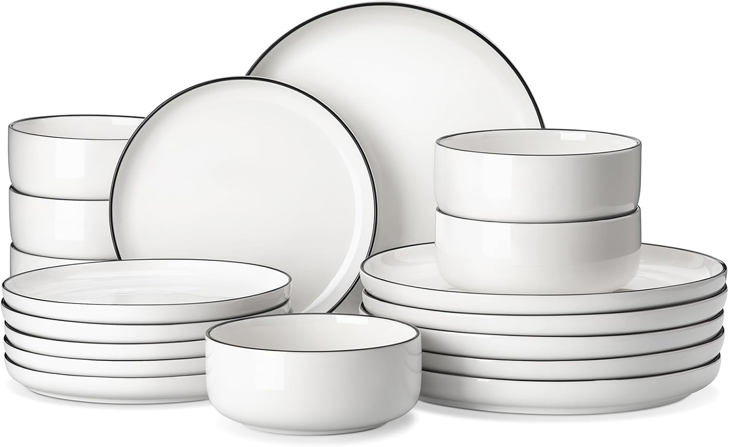 Premium MALACASA 18 Piece Porcelain White Dinner Set, Stylish Dinnerware with Bl...