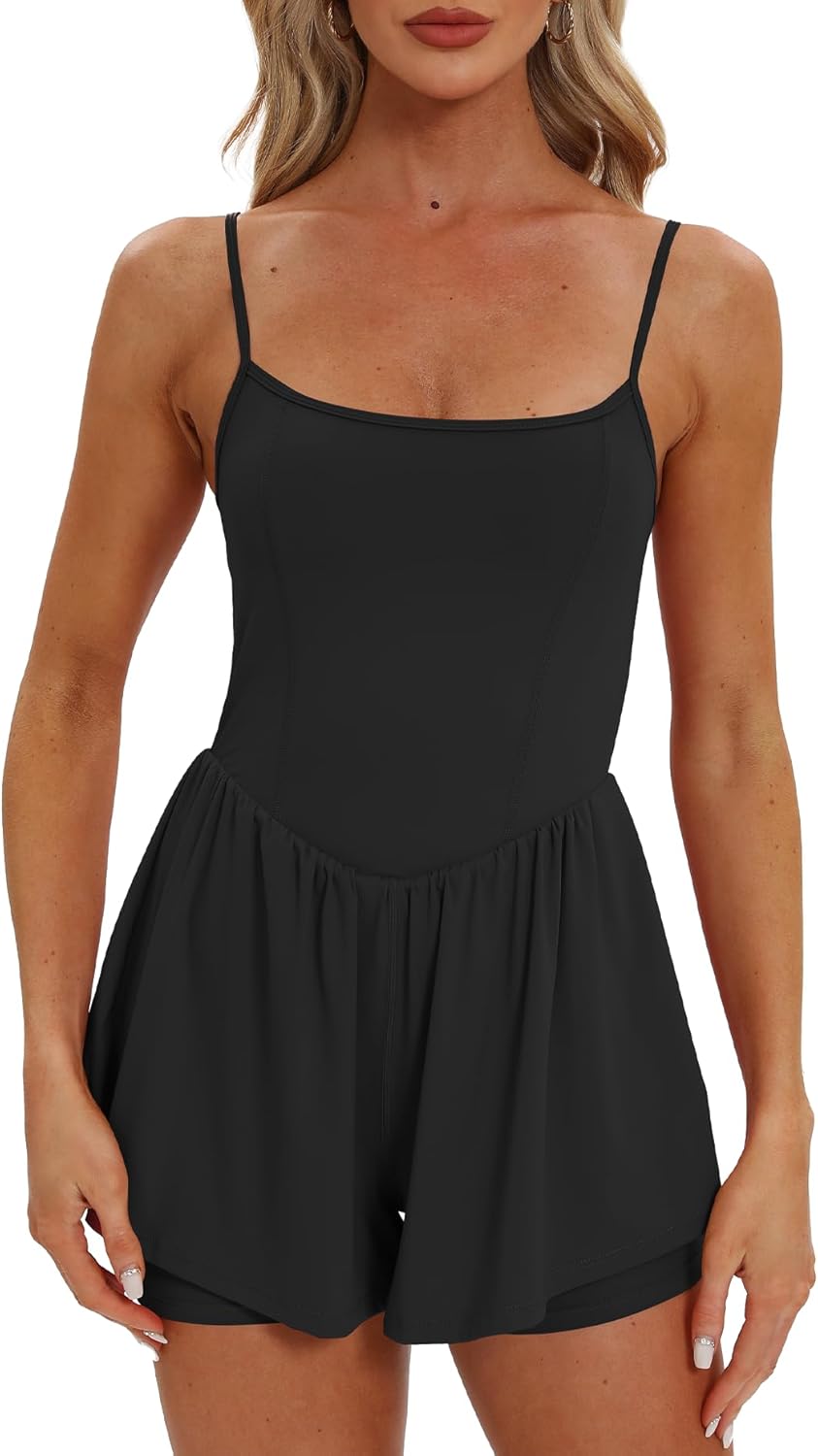 Beaully Women's Summer Sleeveless Rompers Spaghetti Strap Double Lined Shorts Ju...