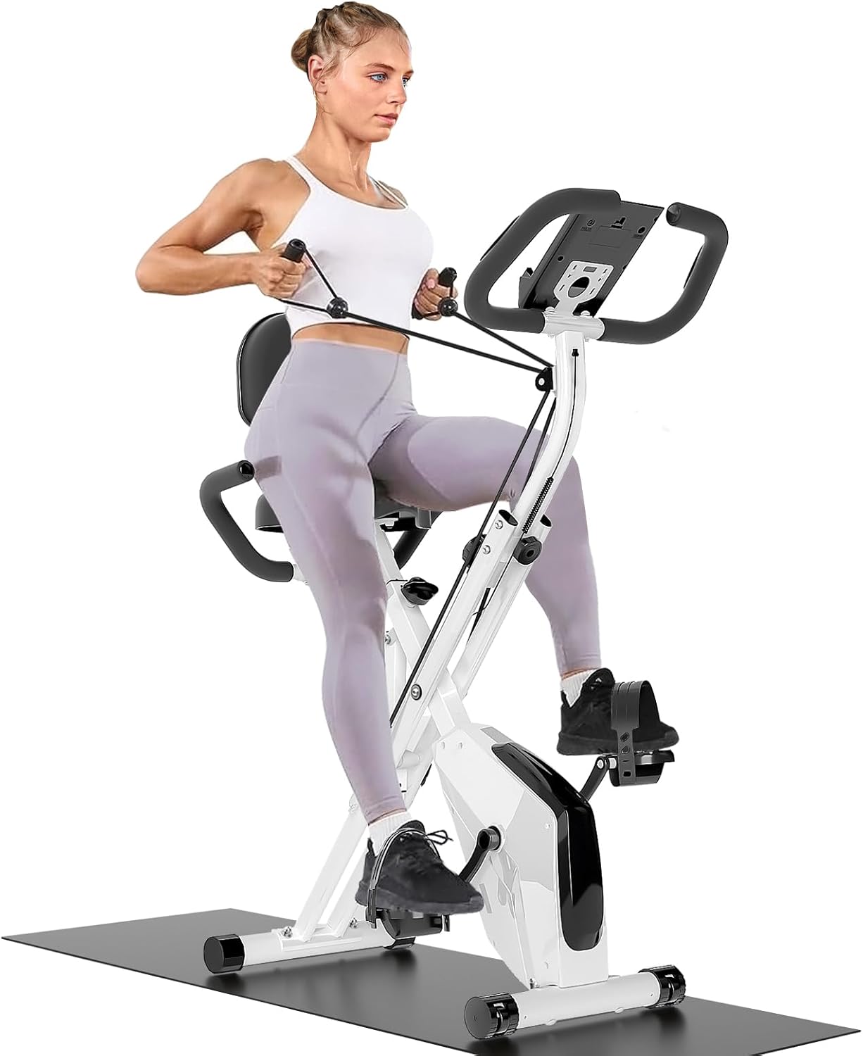 Dskeuzeew Exercise Bike Foldable, 4 in 1 Magnetic Foldable Indoor Cycling Bike w...