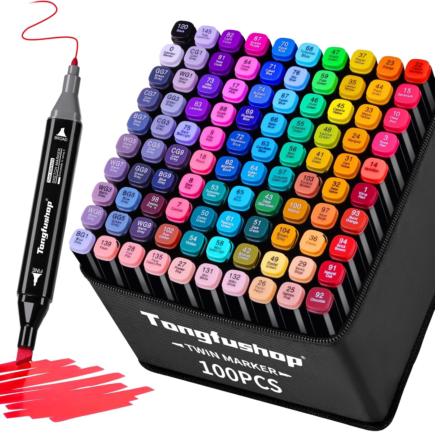 Tongfushop 100 Colored Marker Set, Colouring Pens for Adults, Dual Tip Art Alcoh...