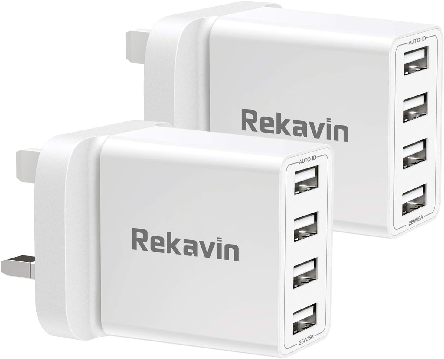 USB Plug Charger,2 Pack 4 Port Multi USB Plug Adapter UK 25W/5A Wall Charger Mai...
