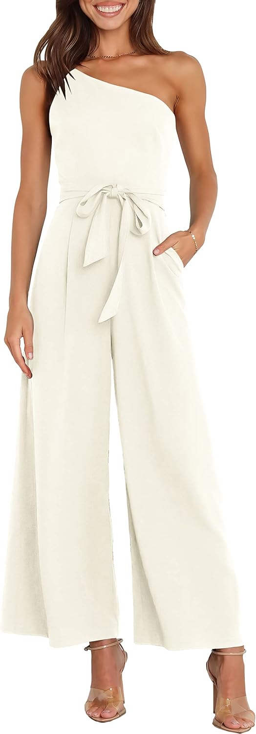 Trendy ANRABESS Women Jumpsuits, Stylish One Shoulder Sleeveless Jumpsuits, High...