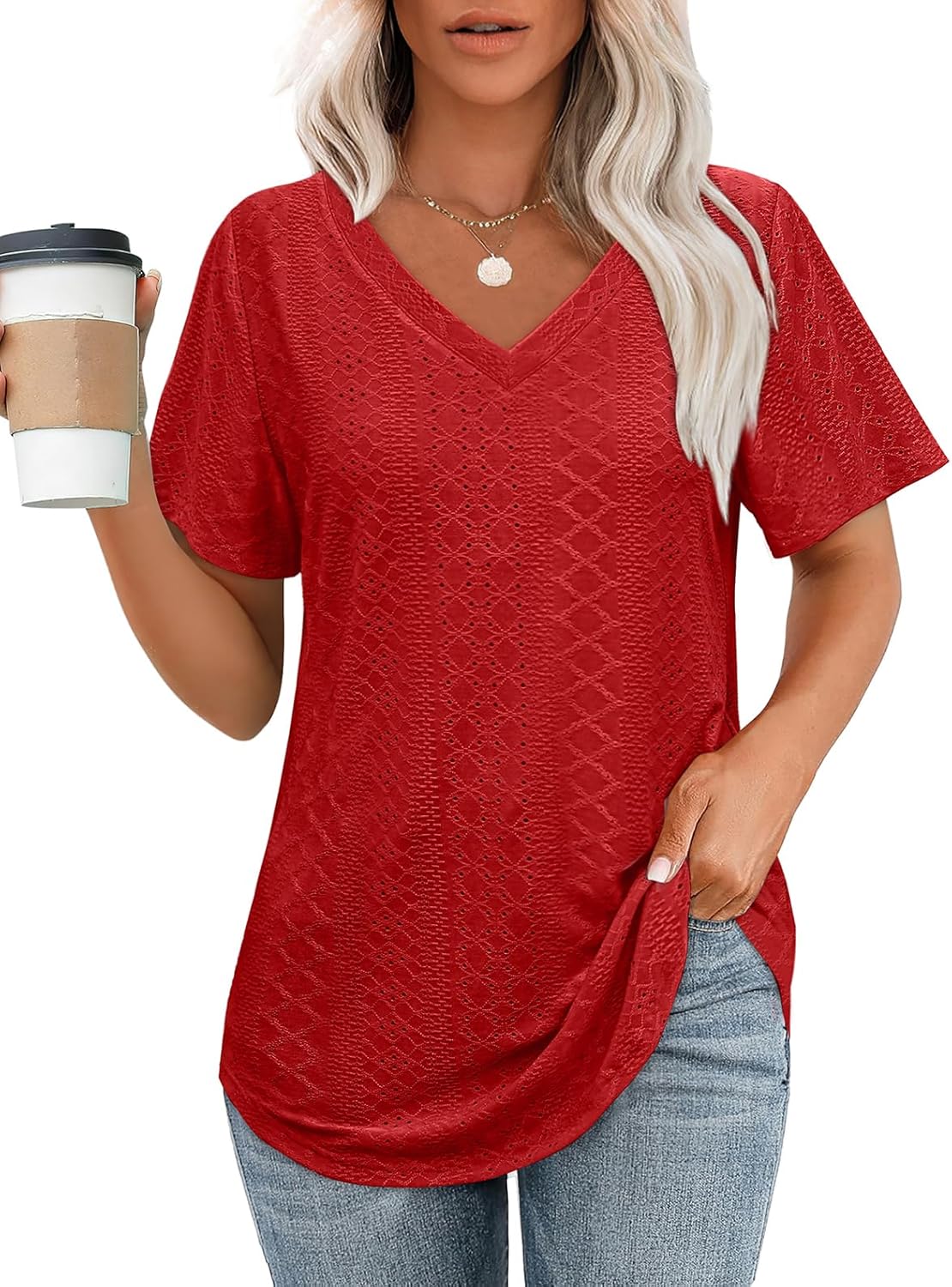 OFEEFAN Women's T-Shirts, Exclusive Casual Tops with V-Neck and Short Sleeves, U...