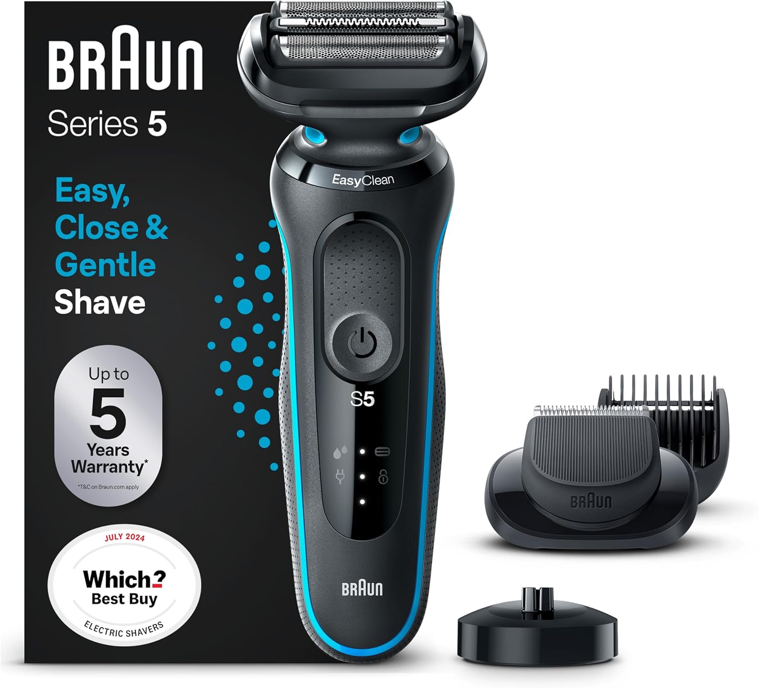 Braun Series 5 Electric Shaver, with Beard Trimmer, Charging Stand, Wet & Dry, 1...