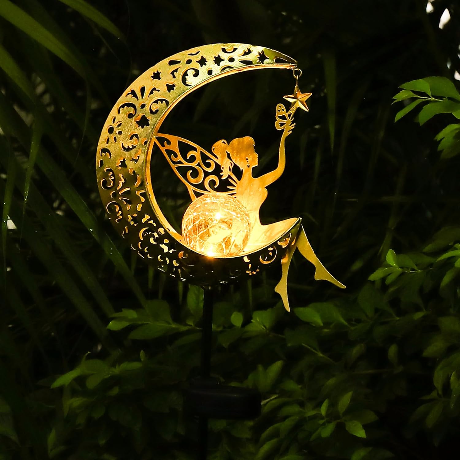 ZKLiLi Solar Lights Garden Decorations,Moon Fairy Light,Solar Crackle Glass Glob...