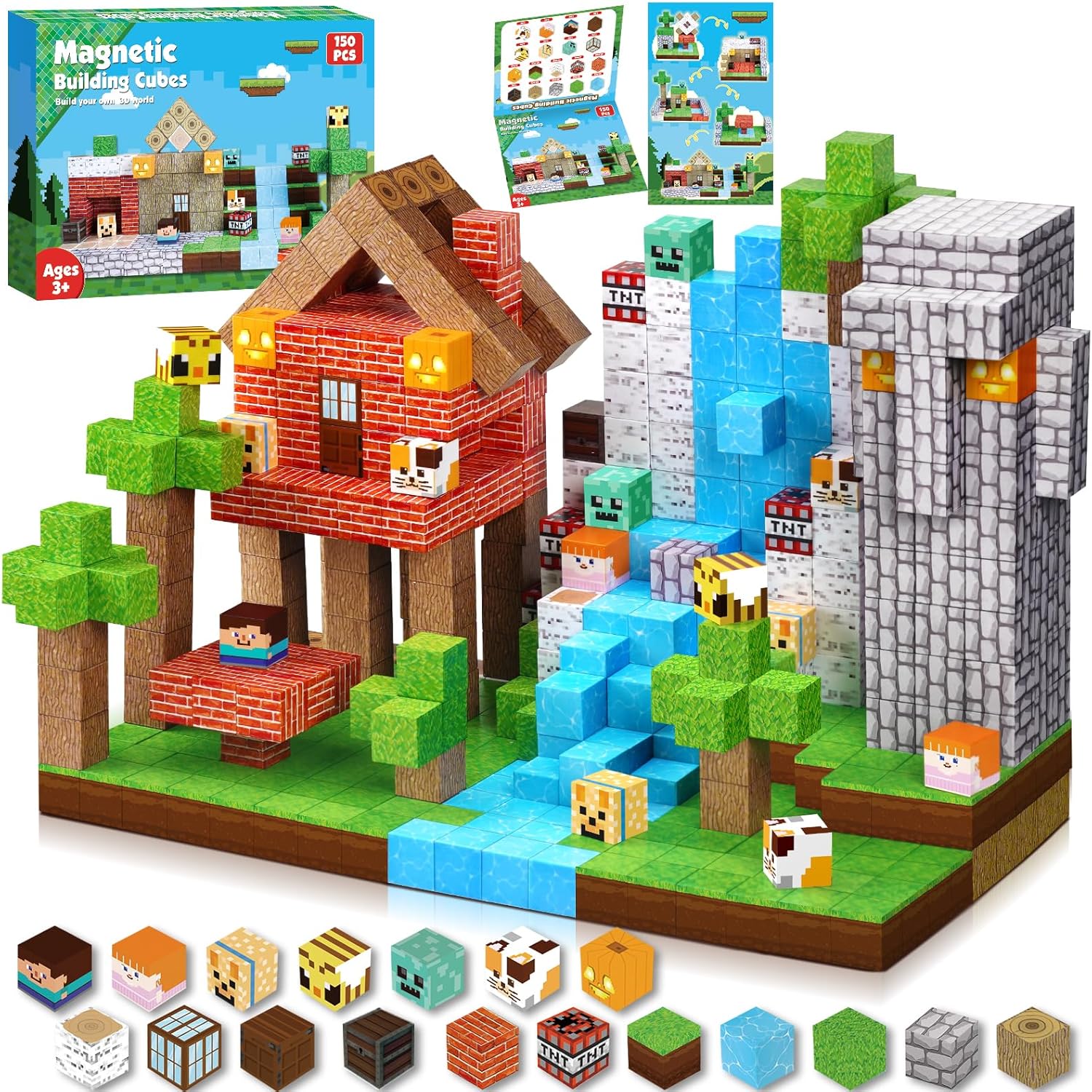 ToyUnited Magnetic Blocks-150PCS Magnetic Building Blocks Tiles Stacking, Constr...