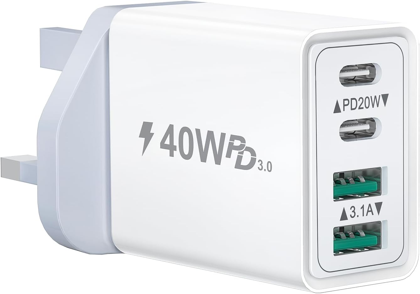 USB C Plug, 40W 4-Port USB-C Fast Charger Plug USBC Charger Dual Port PD + QC Wa...
