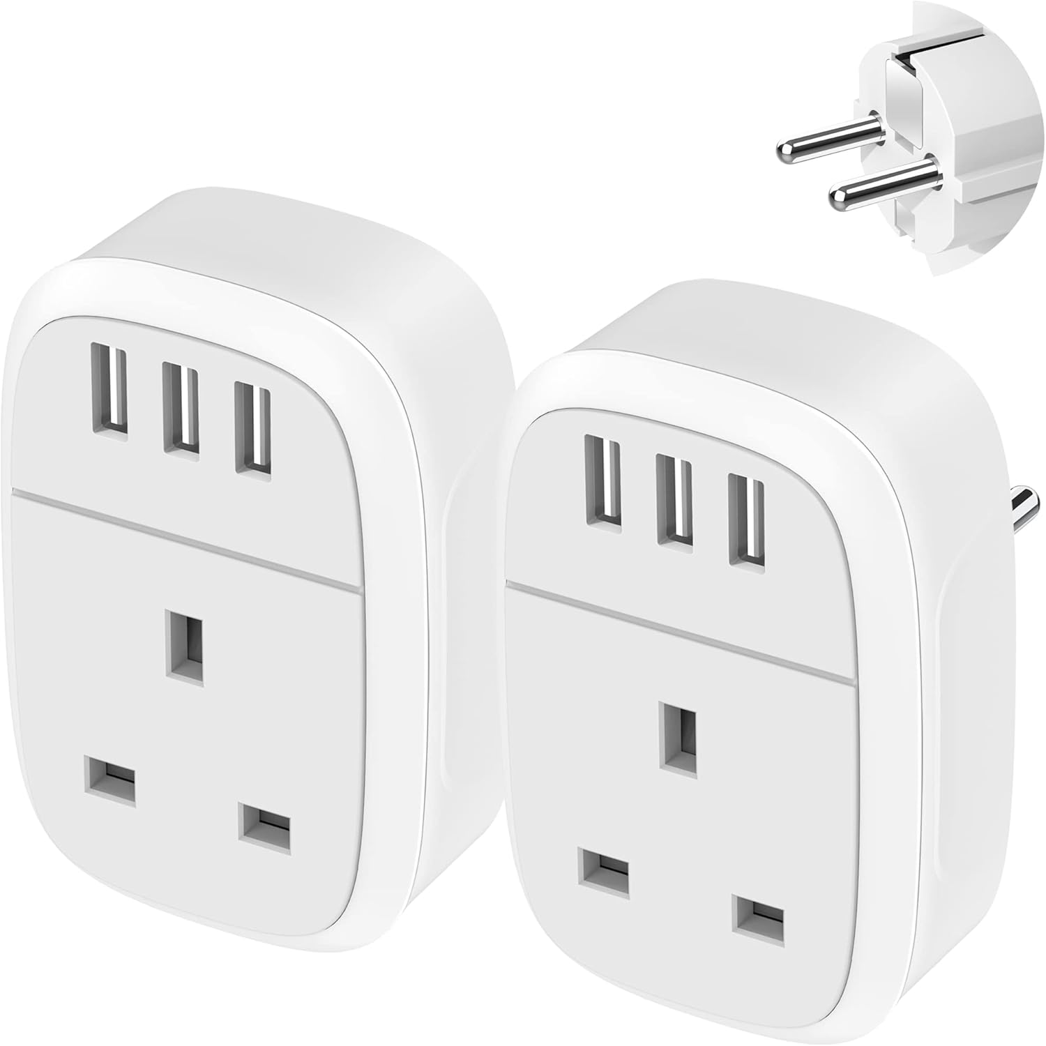 UK to European Adapter Plug 2 Pack, EU Schuko Travel Adaptor with 3 USB Port, Eu...