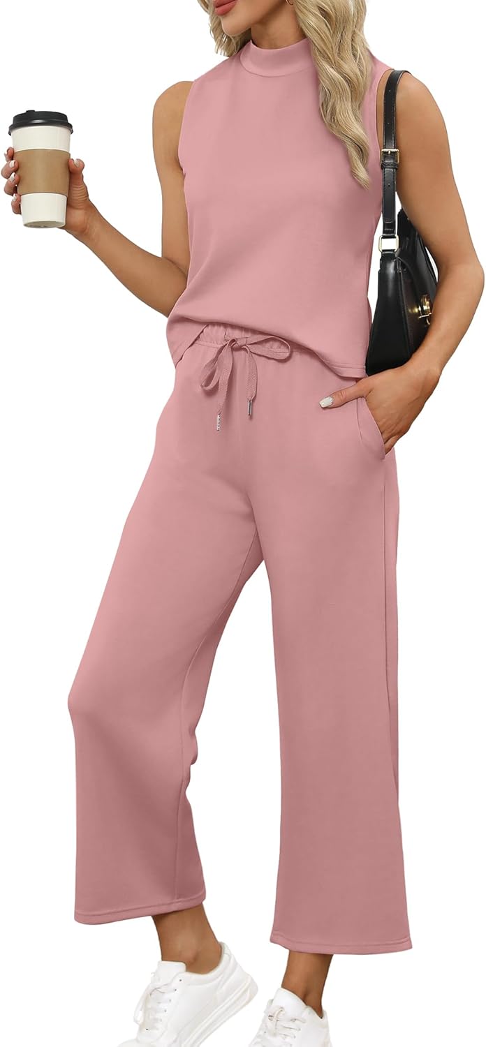 SAMPEEL Women's Two Piece Sets, Special Summer Outfits with Mock Neck Tops, Styl...