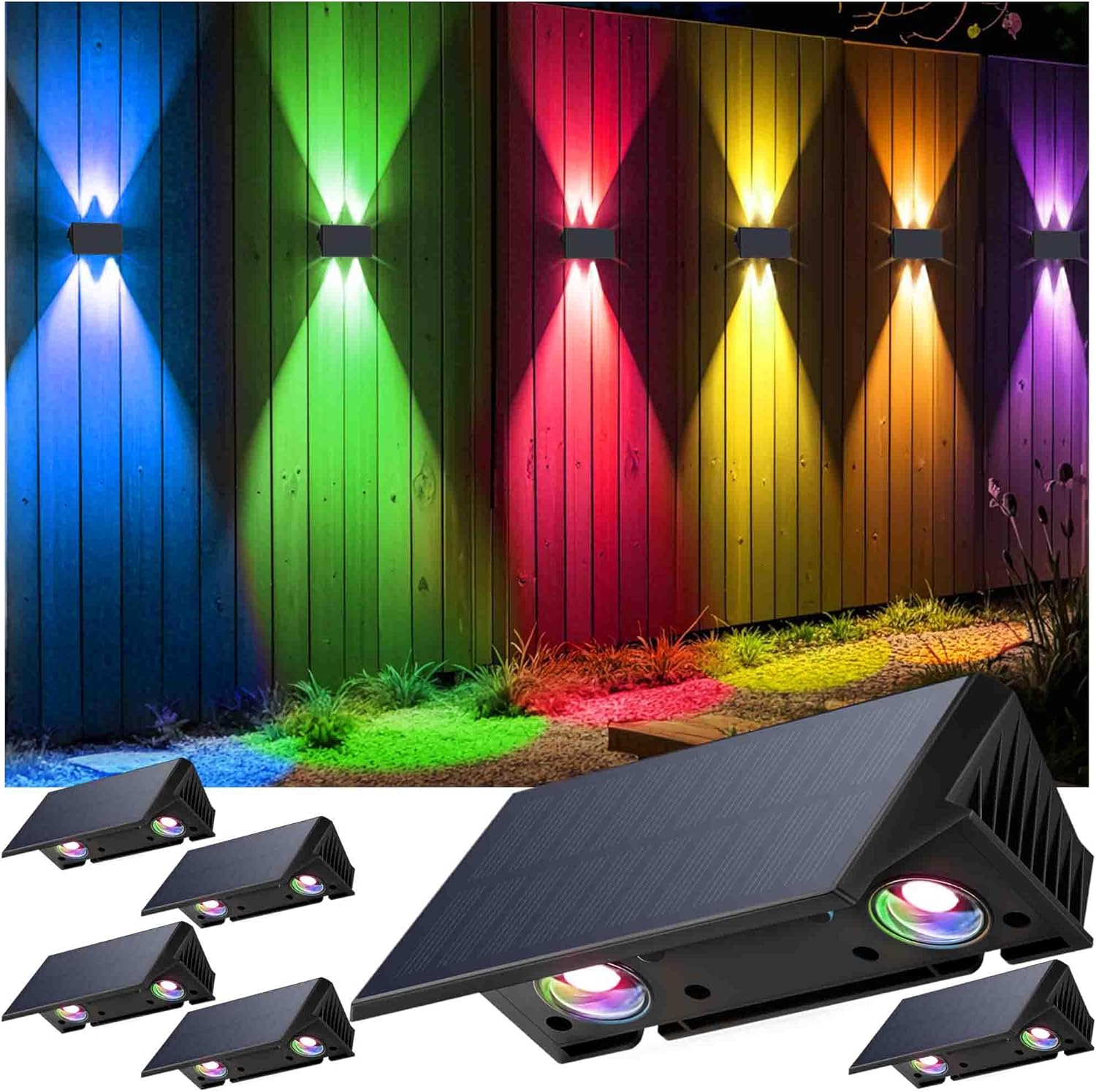 IIRARA Solar Fence Lights, Special Outdoor Wall Lights with RGB Up/Down Feature,...