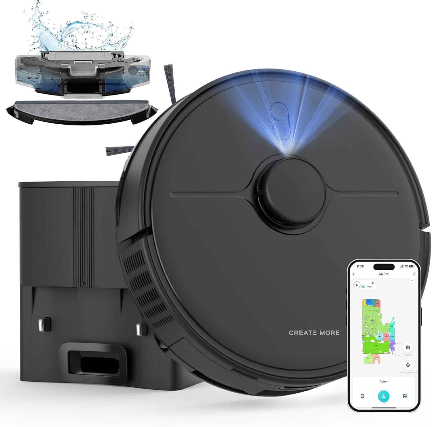 Robot Vacuum and Mop, Robot Vacuum Self Emptying with 5000Pa Suction, 3-in-1 LiD...