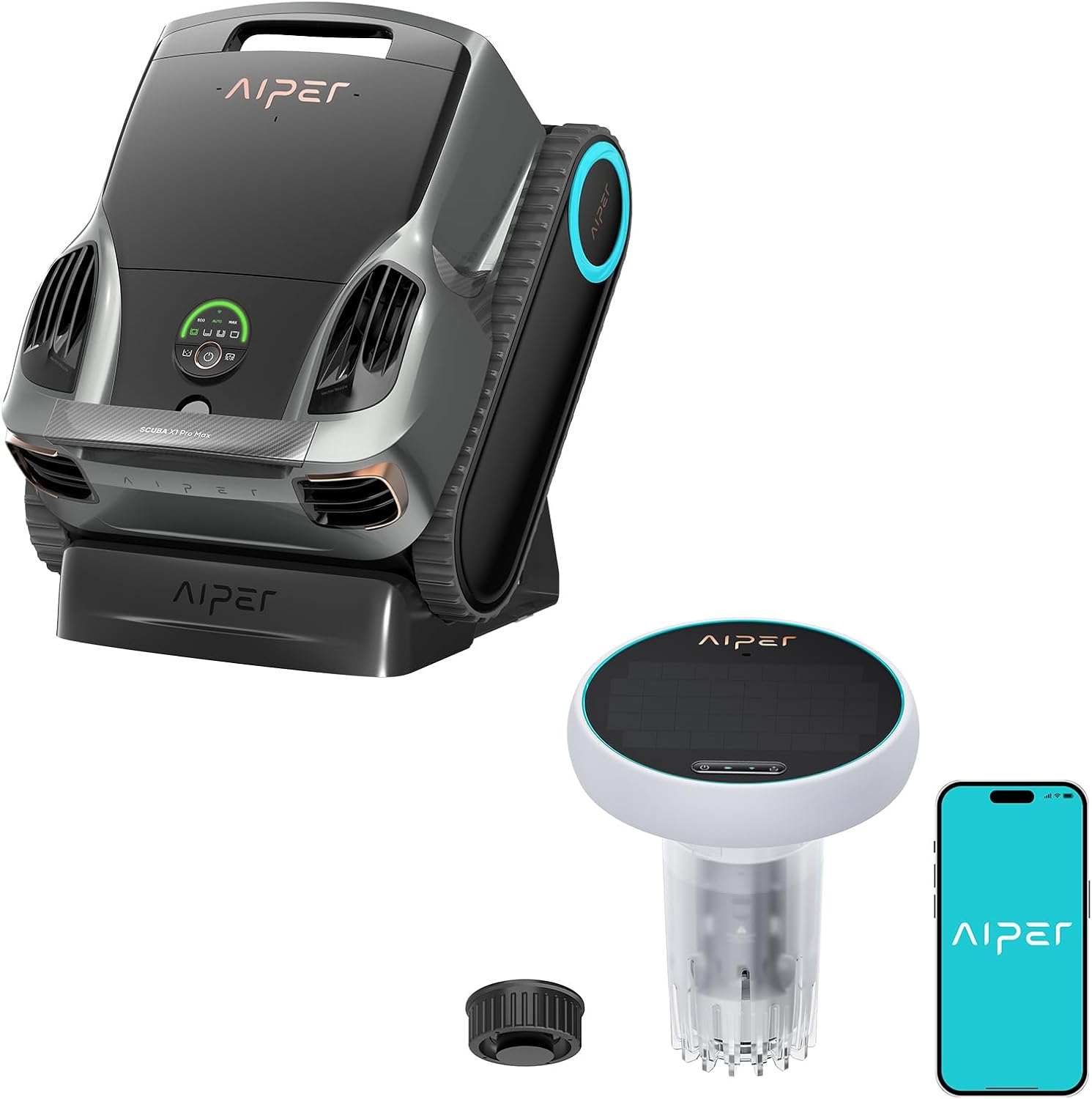 Aiper Scuba X1 Pro Max Robotic Pool Cleaner & HydroComm Pro Smart Pool Monitor B...
