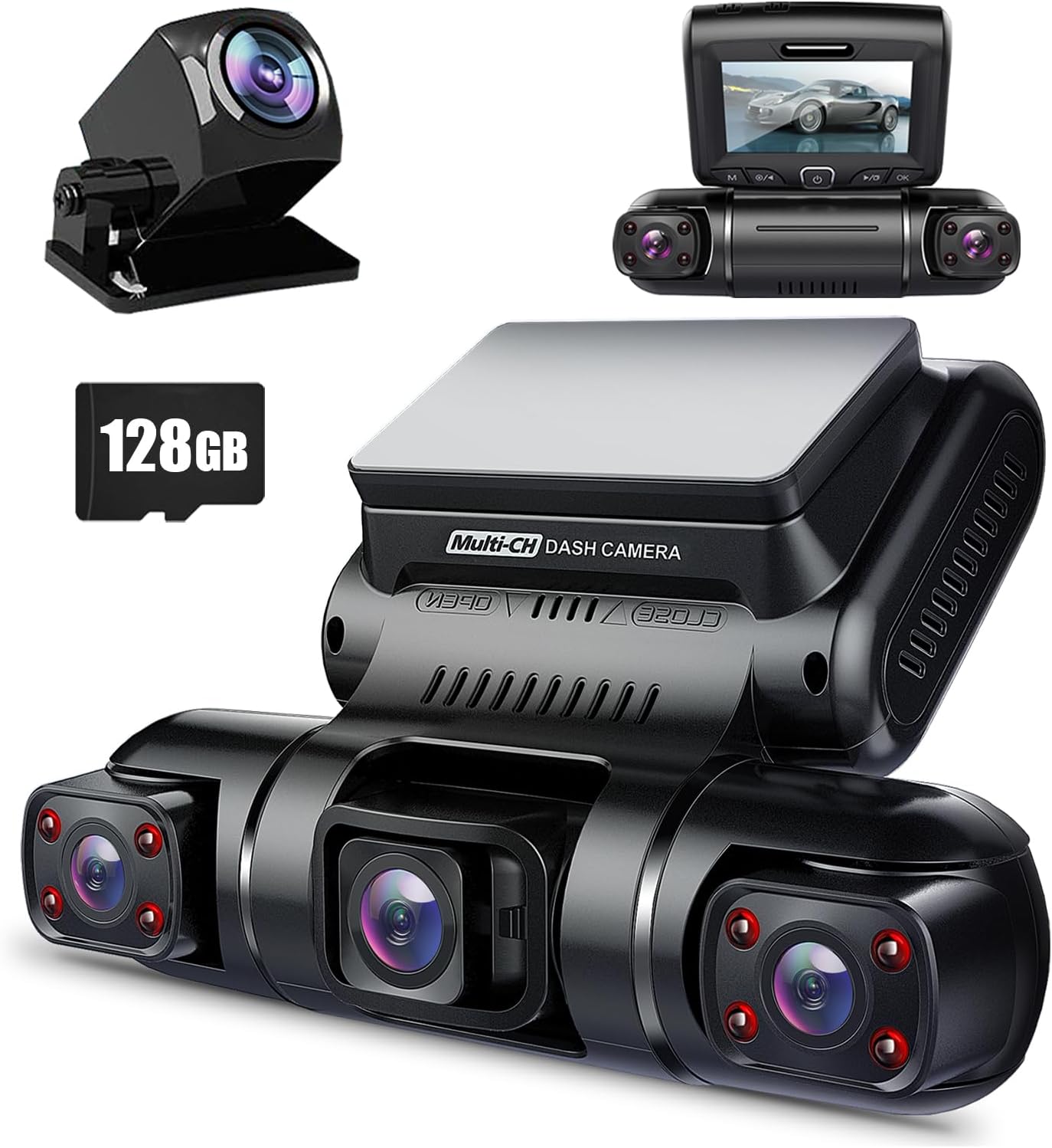 PRUVEEO 360 Degree View 4 Channel Dash Cam Front and Rear Inside Left Right, Das...
