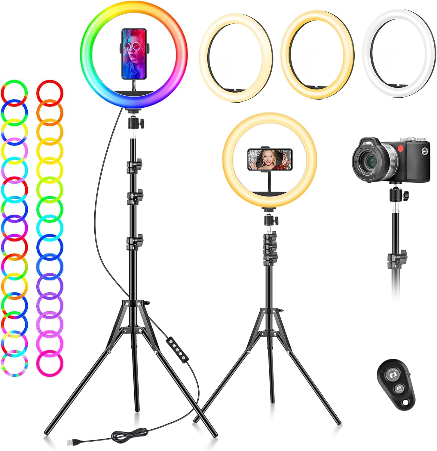 Ring Light with Tripod Stand & Phone Holder - 10 inch Selfie LED Ringlight Dimma...