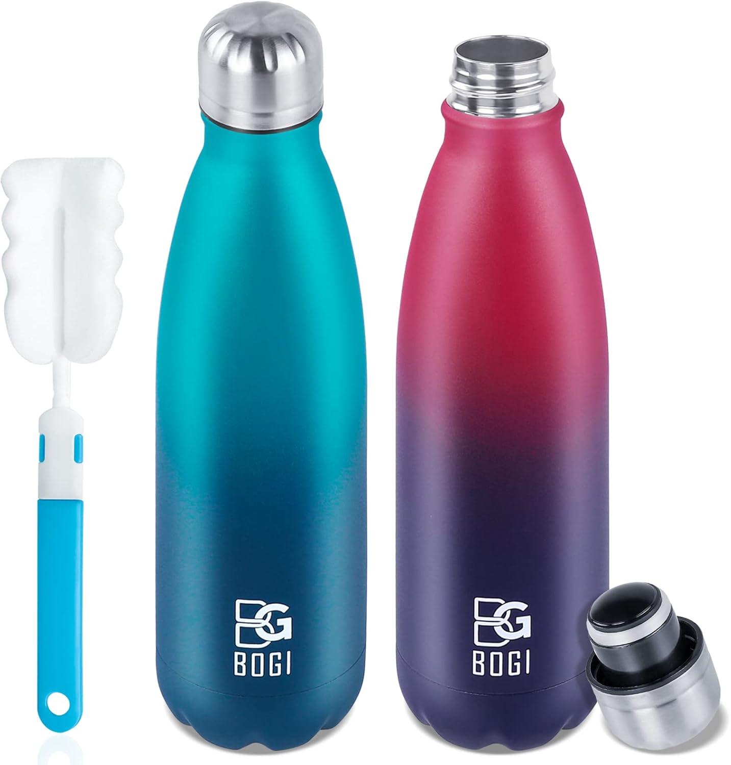 BOGI 2 Pack Insulated Water Bottle,750ml Stainless Steel Water Bottle-Leakproof...