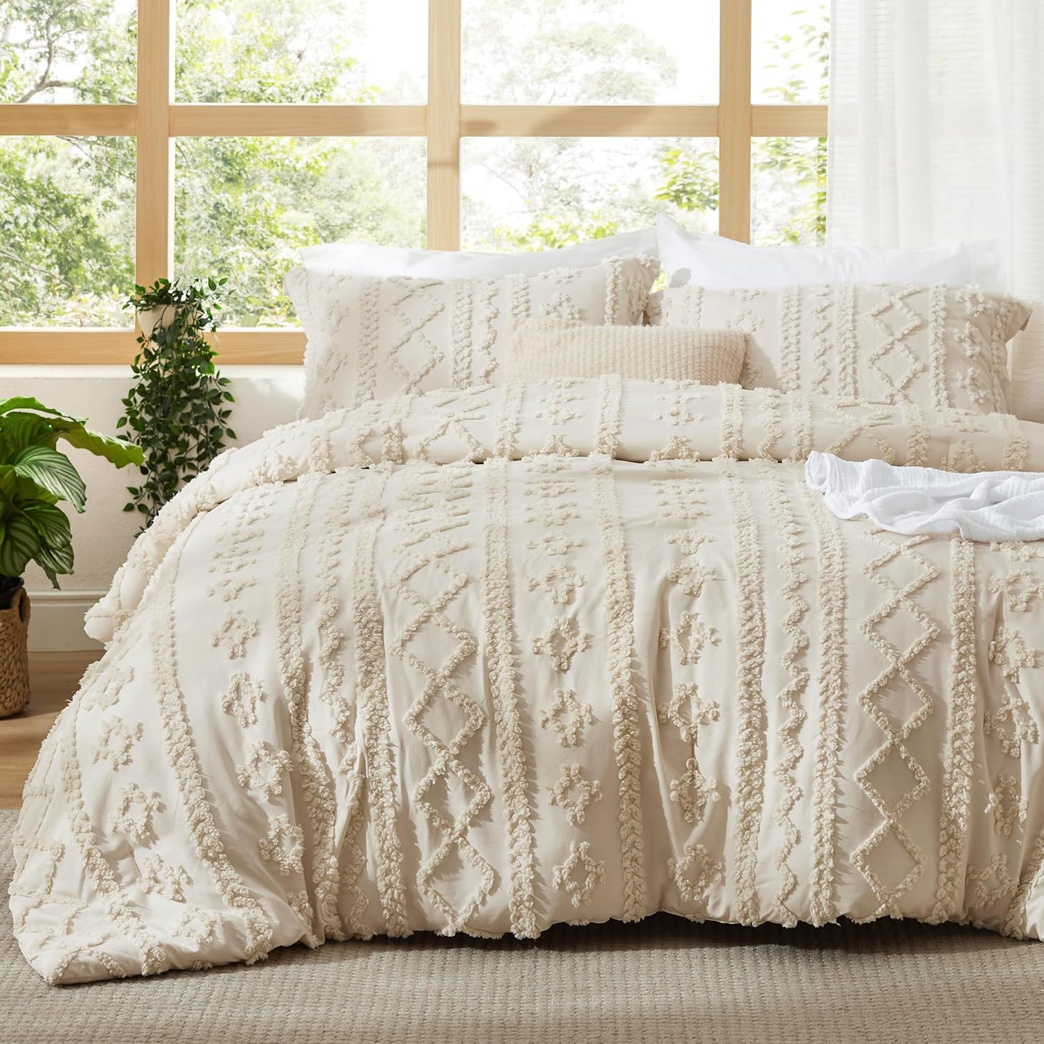 Elegant Bedsure Tufted Boho Comforter Set, Luxurious Comforter Set Oversized Kin...