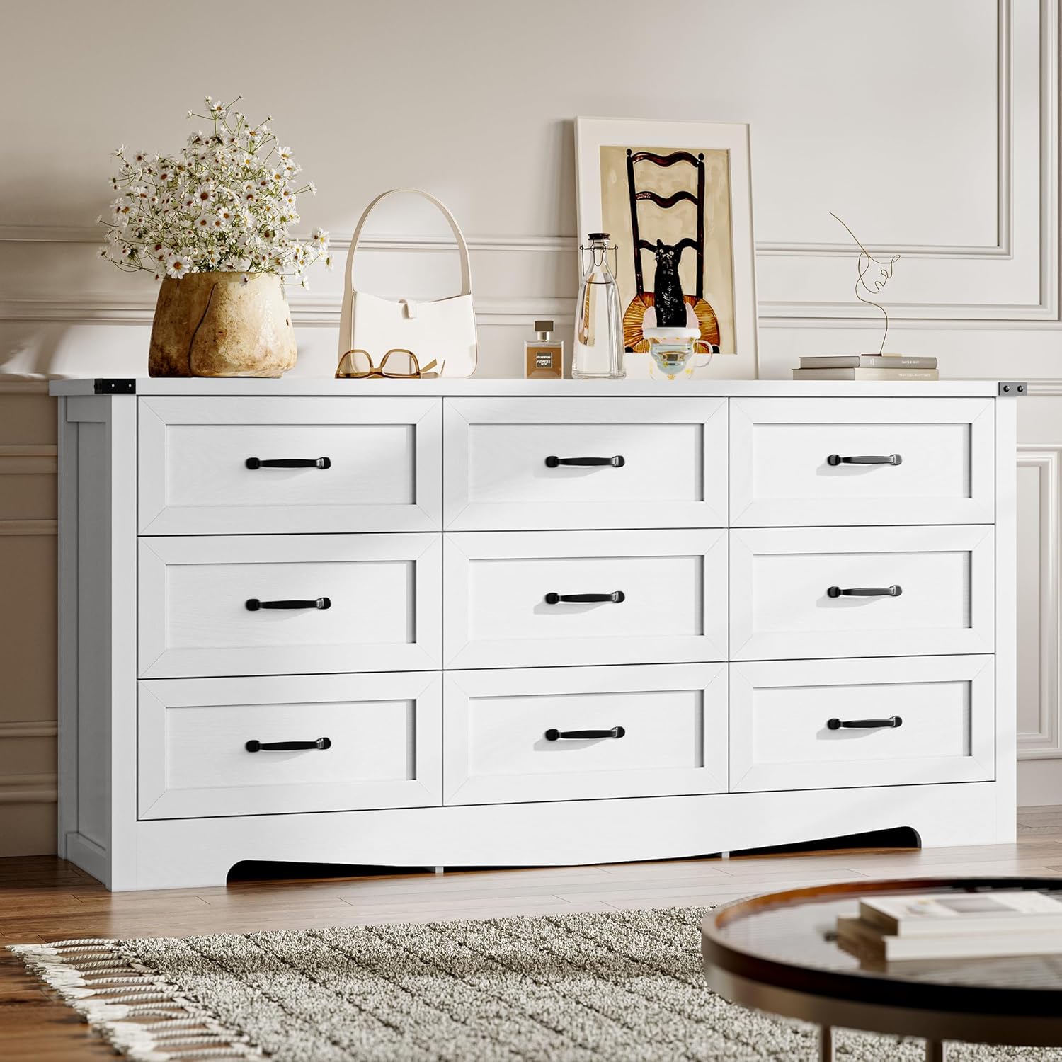 9-Drawer Dresser for Bedroom, Modern Wooden Chest of Drawers with Metal Handles,...